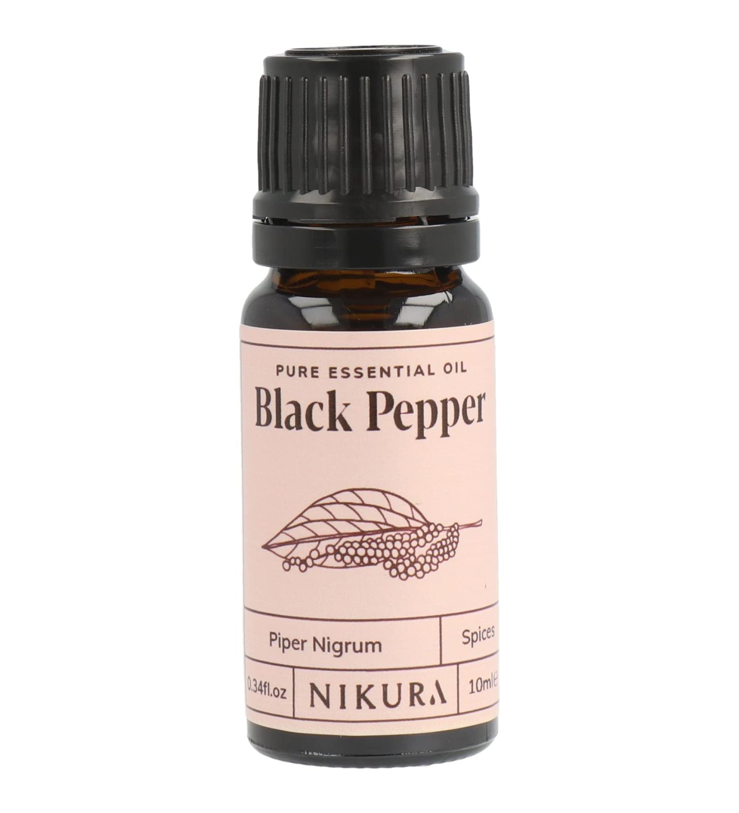 Nikura Black Pepper Essential Oil 10ml - 100% Pure Natural Oil for Aromatherapy, Soap and Candle Making - Stress Relief and Craving Management - Vegan & UK Made - Buy Online on SooperMarket.com