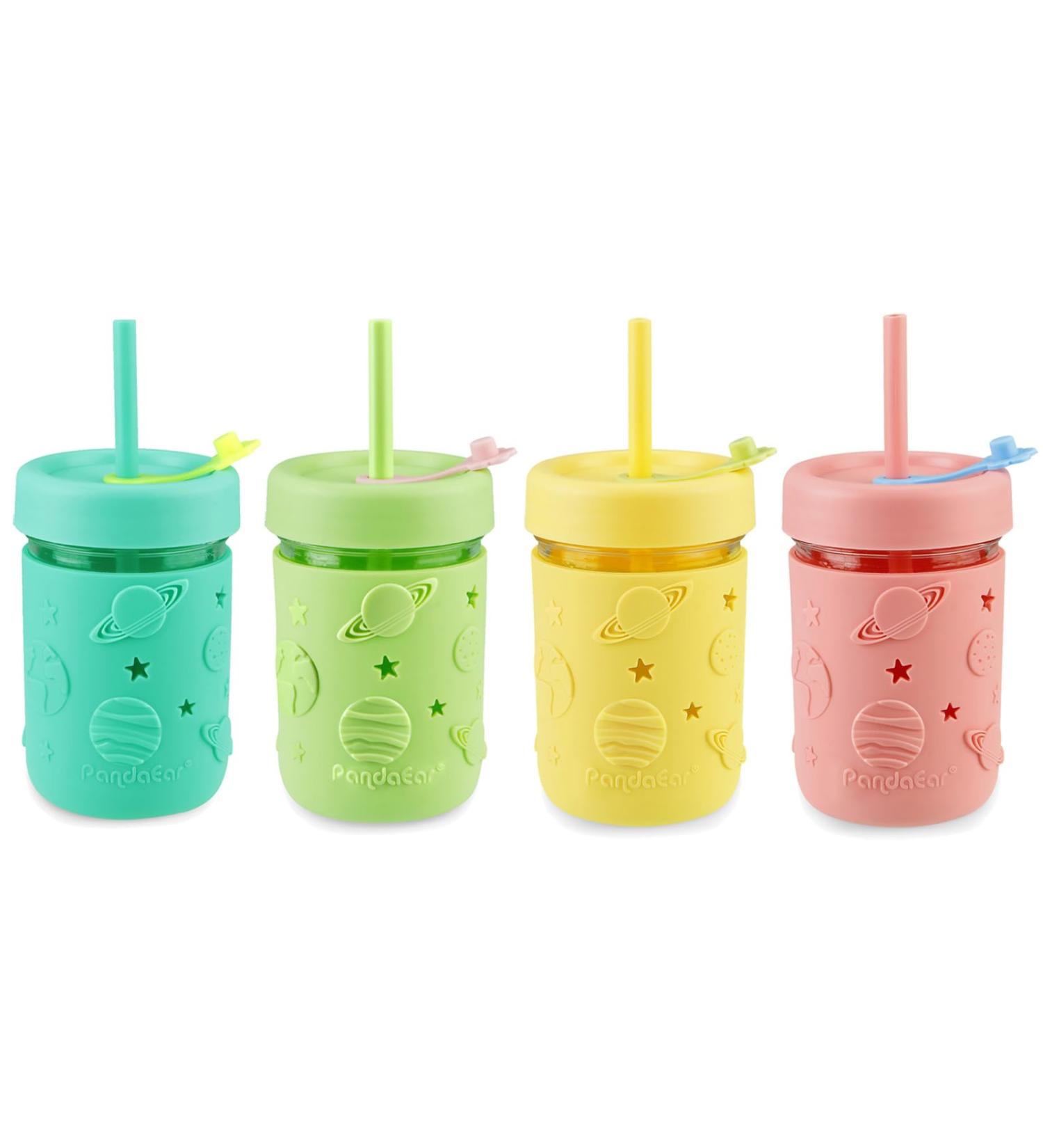 Pandaear 4-Pack Kids Drinking Cups with Straw - Toddler Mason Jar Sippy Cups (8.45 oz) for 6 Months and Up - Durable Fun Design for Children - Buy Online on SooperMarket.com