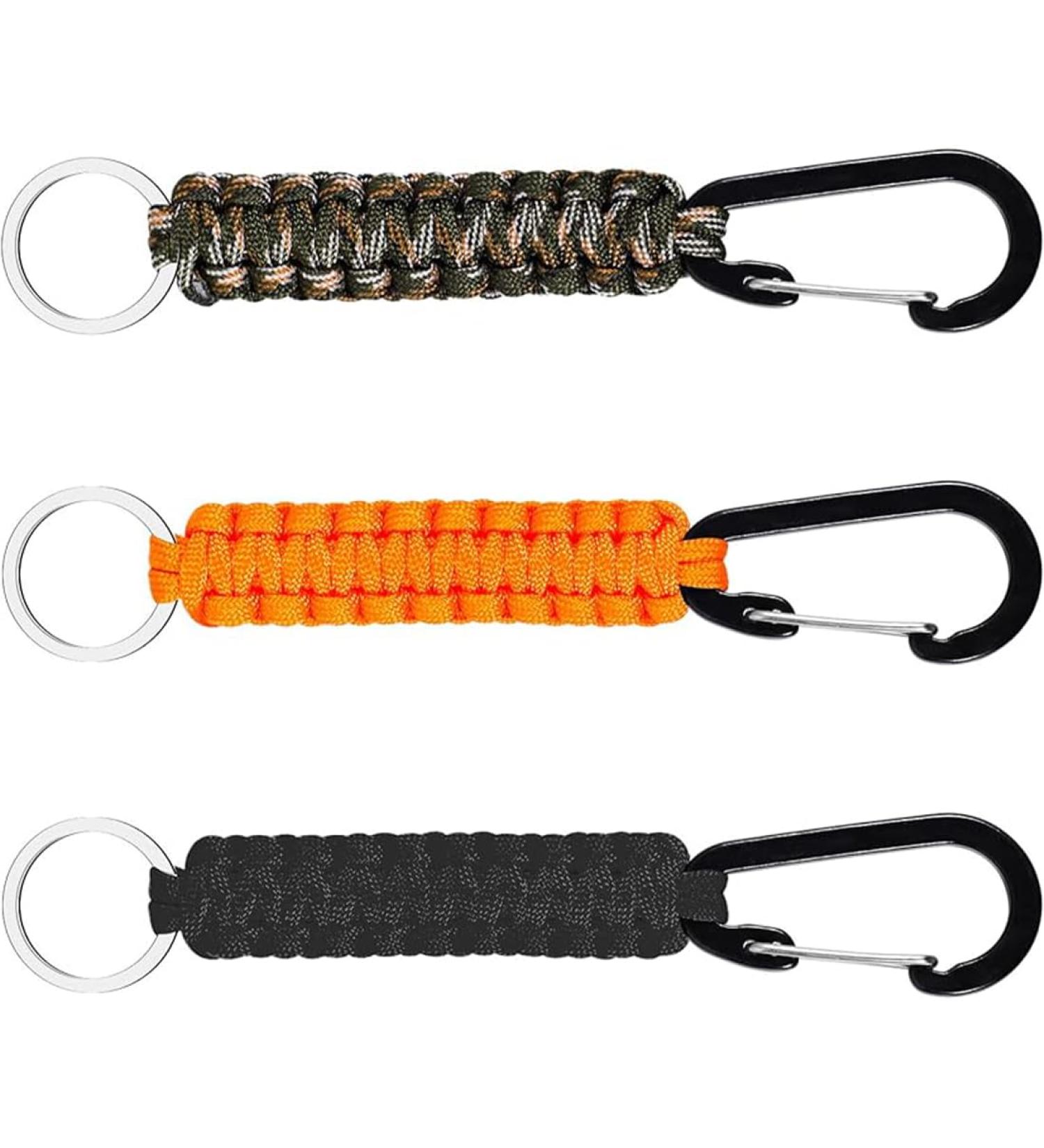Viviihoo Paracord Keychain Set - 3 pcs Black Orange Camouflage | Carabiner Hooks & Braided Lanyard for Camping Hiking & Survival - 15.6cm - Buy Online on SooperMarket.com