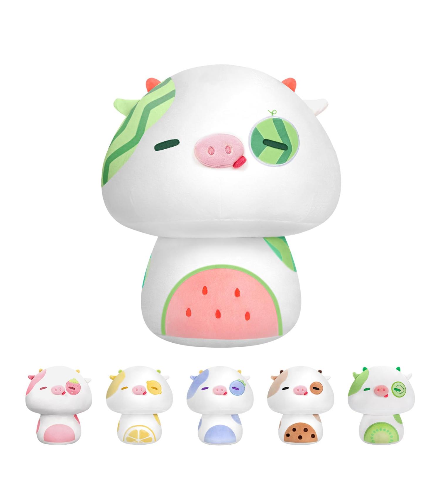 Mewaii 14 Soft Watermelon Cow Mushroom Pillow Stuffed Animal Plush - Cuddly White Cow Toy for Kids | 14 Inch - Buy Online on SooperMarket.com
