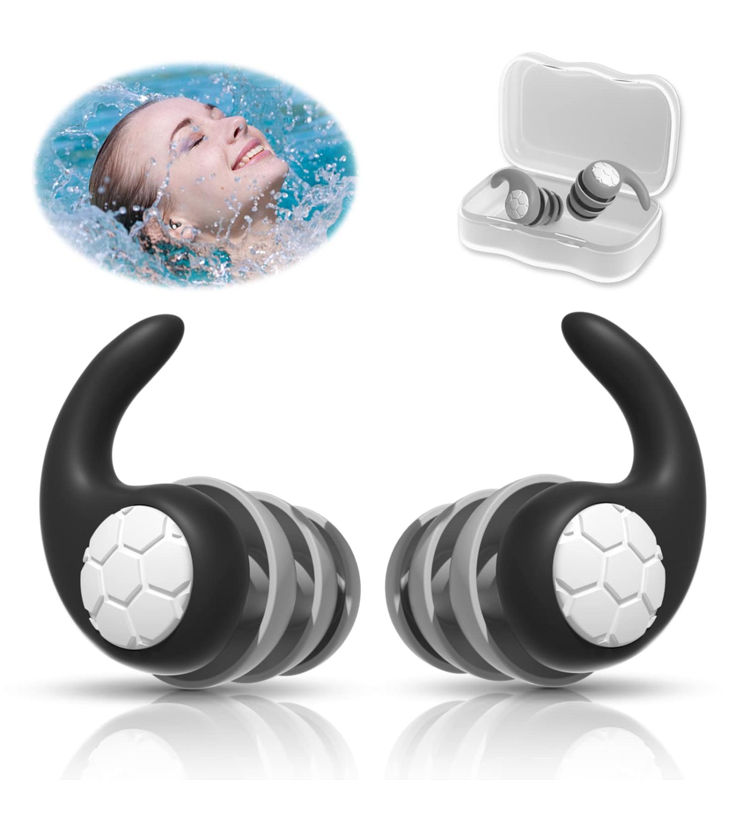 Waterproof Silicone Ear Plugs for Swimming - 2 Pack for Adults & Teens 12+, Ideal for Pool, Surfing, Kayaking, Canoeing - Black+Gray - Buy Online on SooperMarket.com