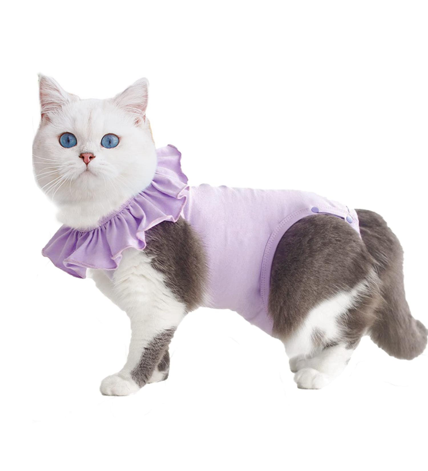 Yeapeeto Cat Recovery Suit | E-Collar Substitute for Cats | Prevent Licking Abdominal Wounds | Breathable & Warm After Surgery | Purple S - Buy Online on SooperMarket.com