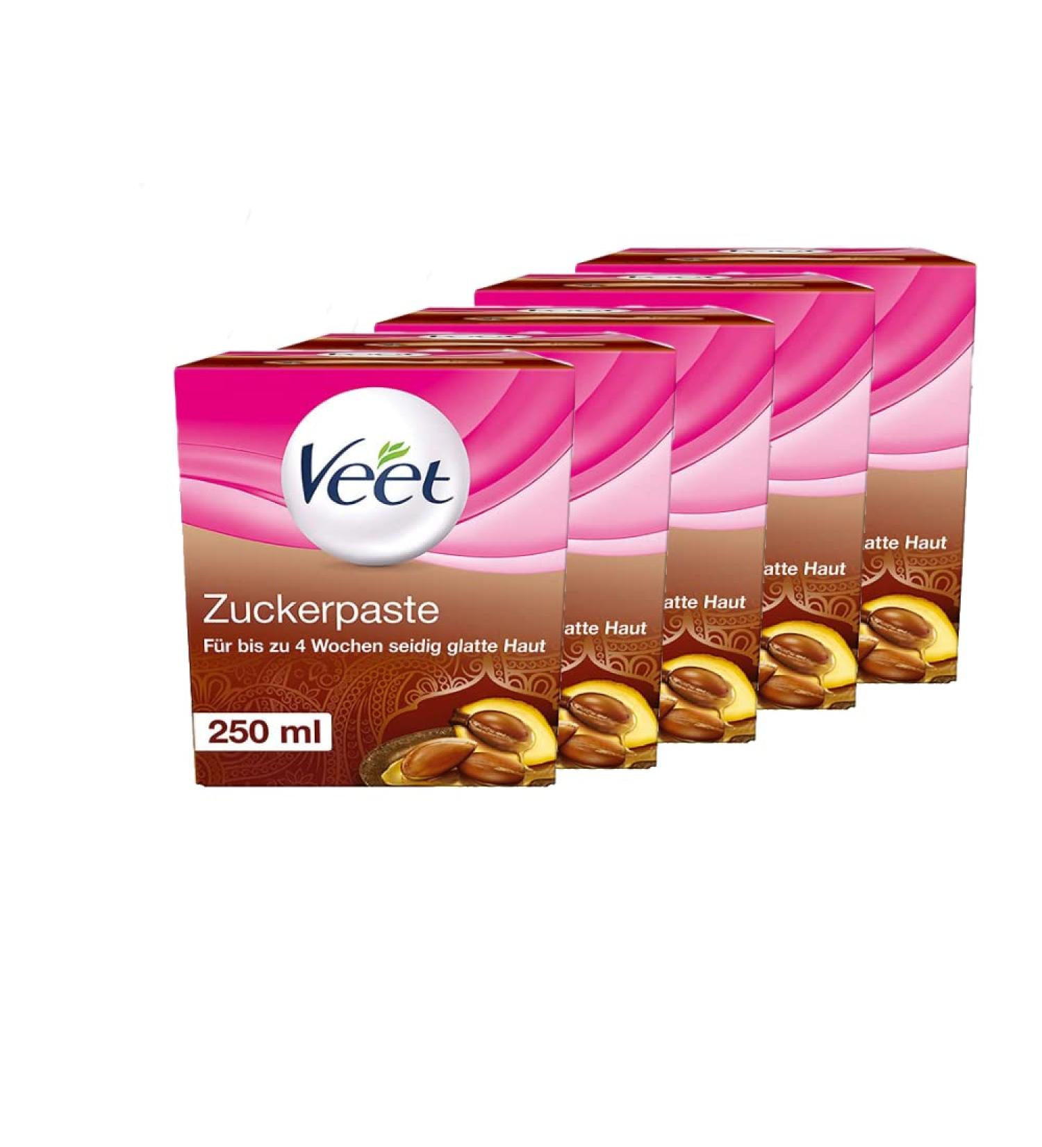 Veet Sugaring Sugar Paste with Argan Oil - Hair Removal for Smooth Skin | 5 x 250ml | Up to 4 Weeks Results - International Shipping Available - Buy Online on SooperMarket.com