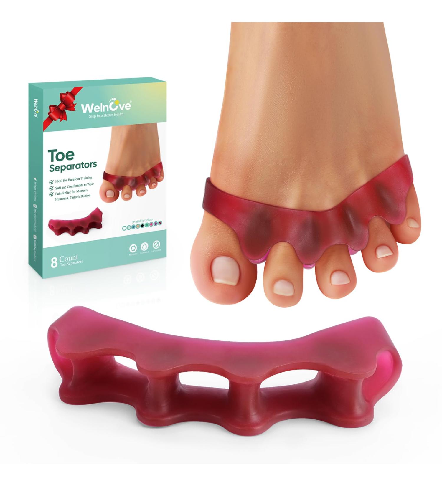 Welnove 8-Pack Toe Separator to Correct Bunions and Restore Toes to Their Original Shape Bunion Corrector for Women Men Toe Spacers for Gifts (Deep Red) - Buy Online on SooperMarket.com