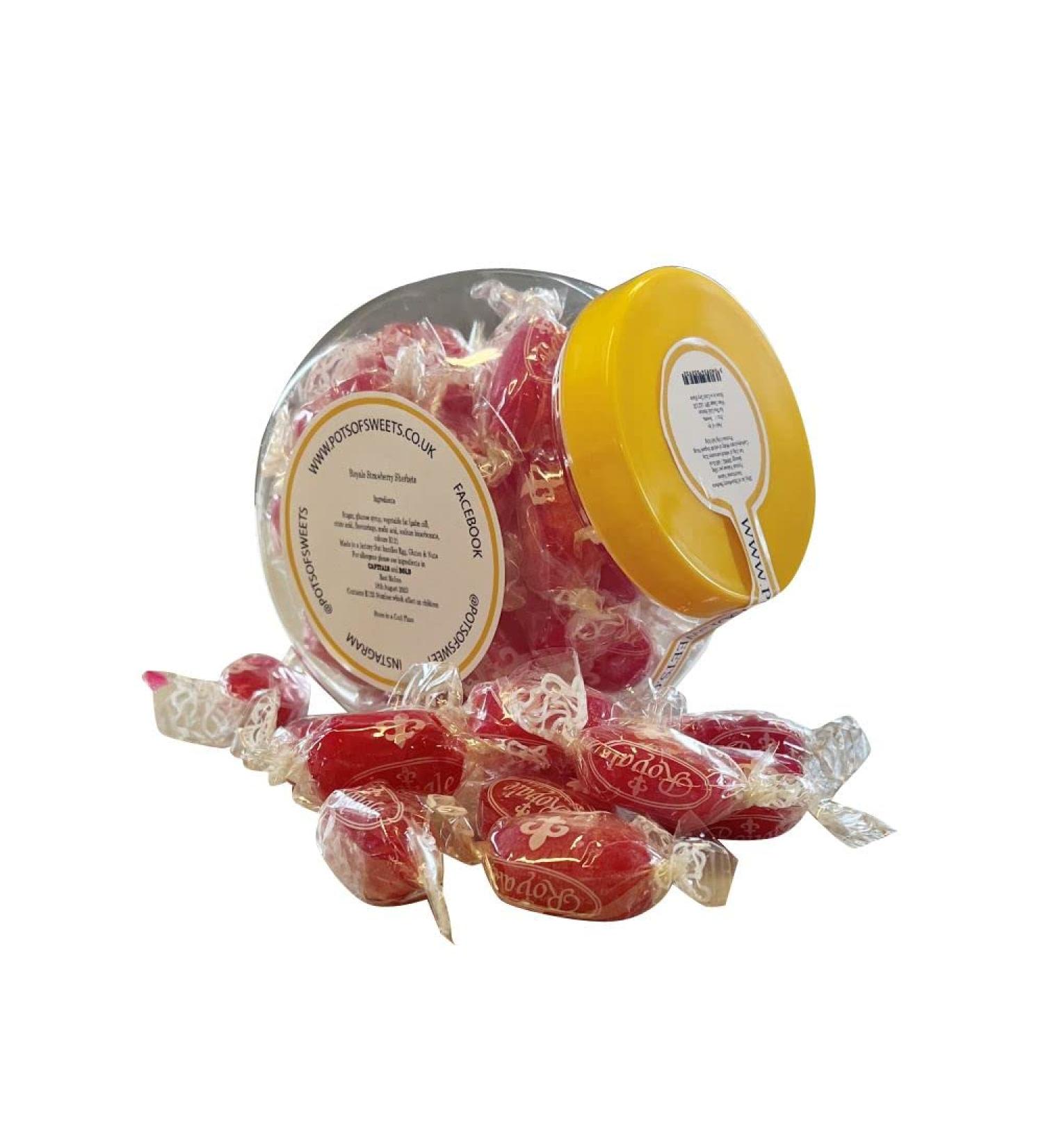 Personalized Customise with Your Own Message or Image 250g Cookie Jar of Individually Wrapped Royale Strawberry Sherbets Sweets - Buy Online on SooperMarket.com
