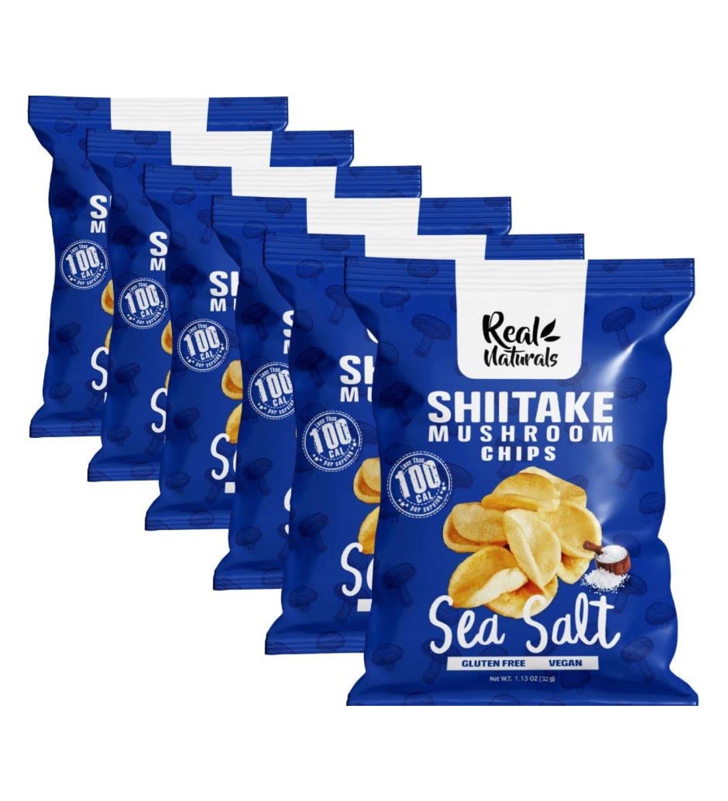 Shiitake Mushroom Chips - (6 pack) Vegan prawn crackers Less than 100 calories Gluten Free mushroom snack. Sea Salt flavour. - Buy Online on SooperMarket.com