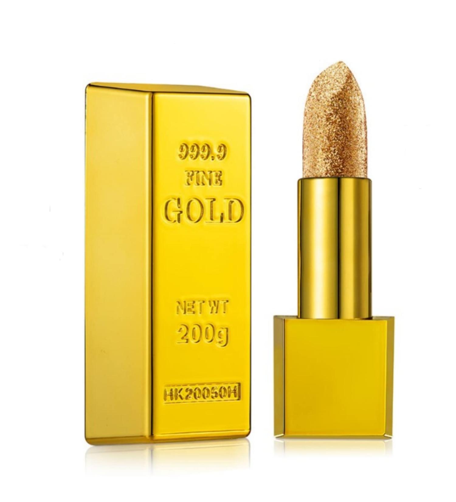 Shimmery Metallic Glitter Lipstick - Gold Bar Design | Long Lasting & Waterproof Lip Makeup 3.5g - Buy Online on SooperMarket.com