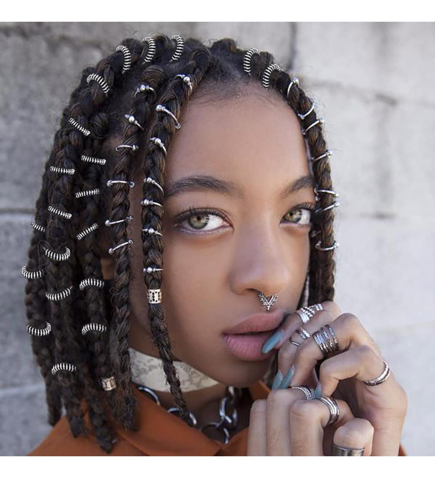 Silver Metal Loc Hair Beads - Pack of 40 - African Deadlock Cuff Ring Jewels for Black Women - Buy Online on SooperMarket.com