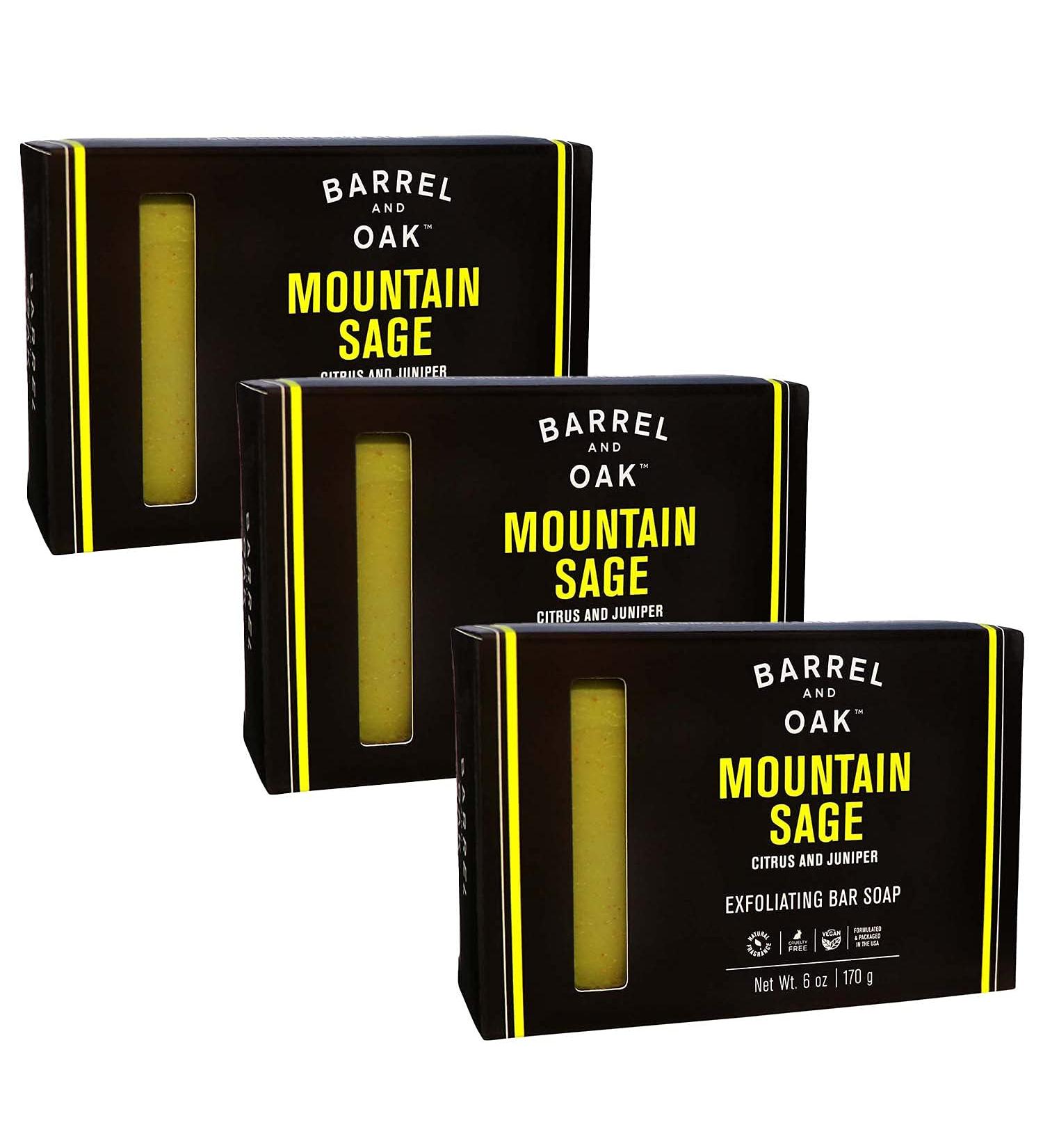 Barrel and Oak Men's Exfoliating Bar Soap - Natural Deep Cleansing with Kaolin Clay & Olive Stone - 6 oz 3-Pack - Certified Sustainable Palm Oil - Mountain Sage Scent - Buy Online on SooperMarket.com