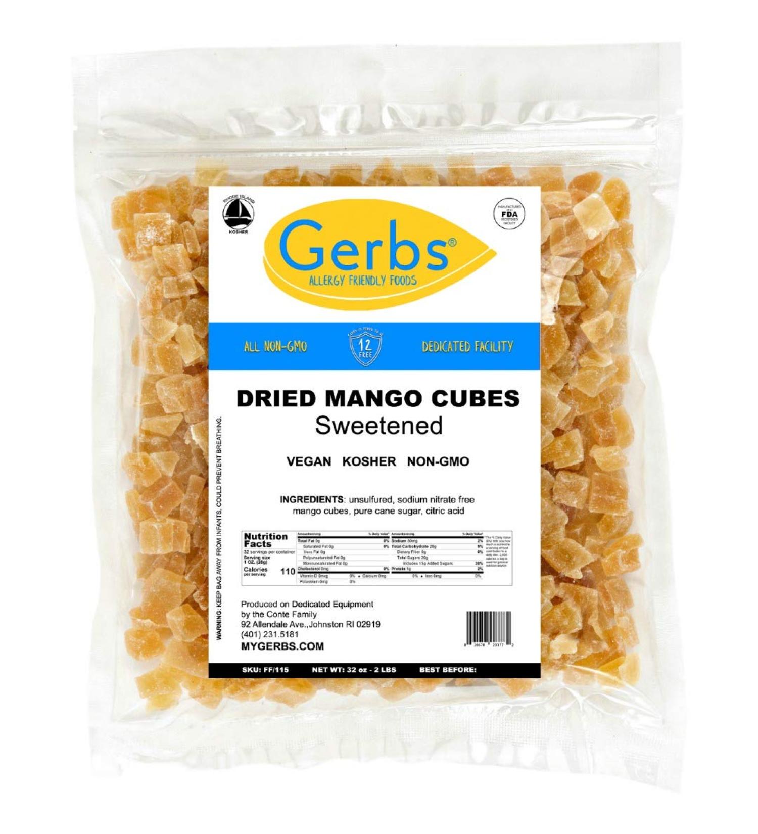 GERBS Dried Mango Cubes 2 LBS - Sweet & Allergy-Free | Vitamin B Boost | Gluten & Peanut Free - Buy Online on SooperMarket.com