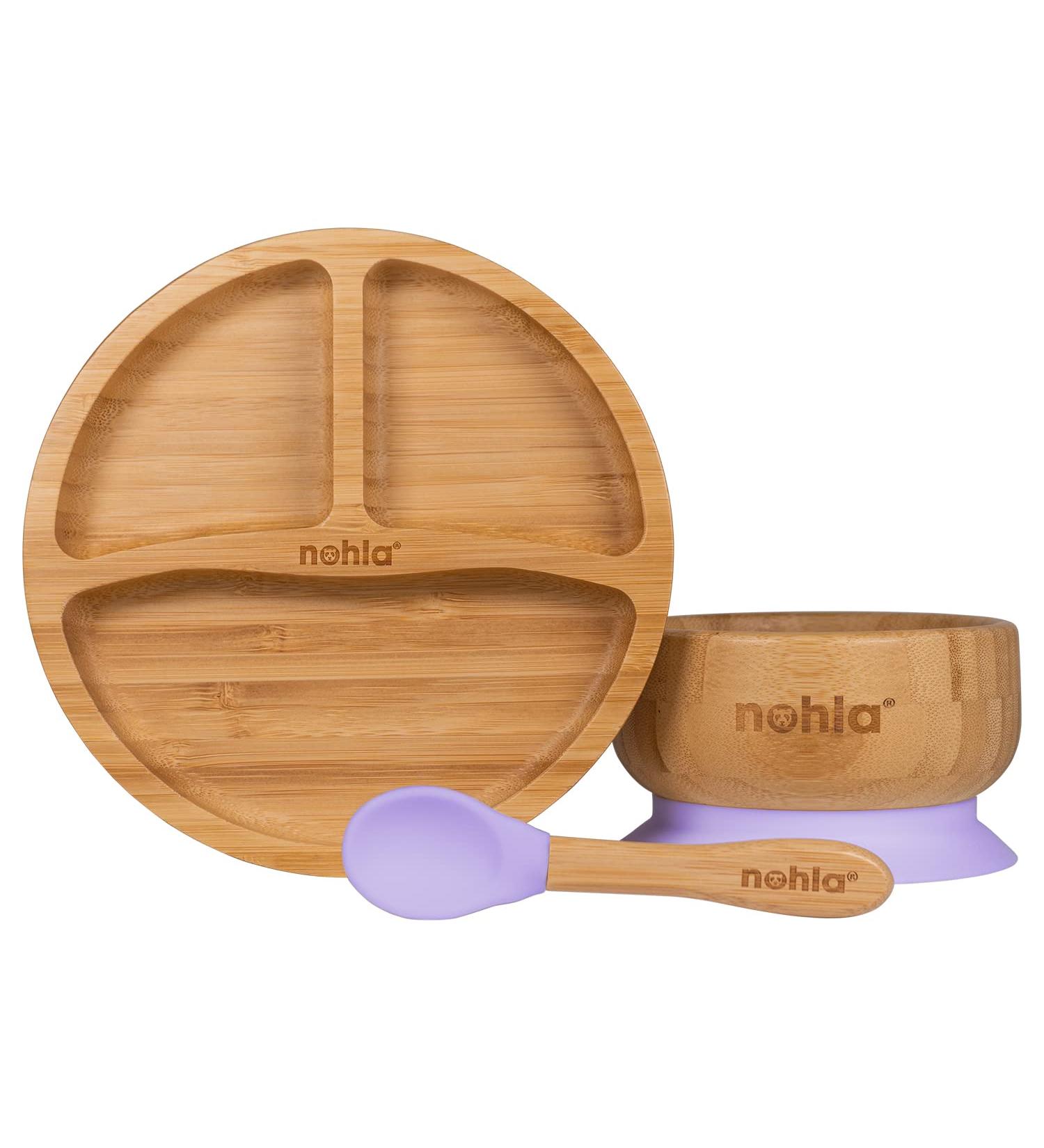 Nohla Bamboo Baby Suction Plate Bowl & Spoon Set | Secure Grip | Eco-Friendly BPA-Free | Lilac Color - Buy Online on SooperMarket.com