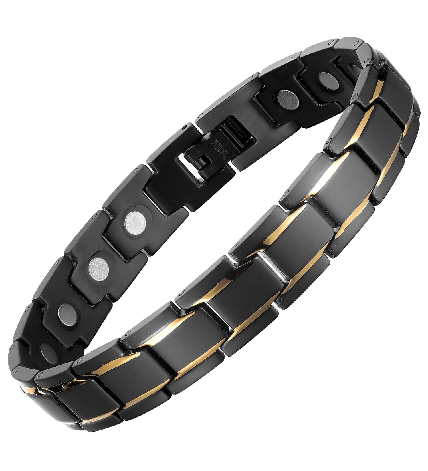 MagEnergy Men's Titanium Steel Magnetic Bracelet 8.5 - Adjustable, Gold Black - Buy Online on SooperMarket.com