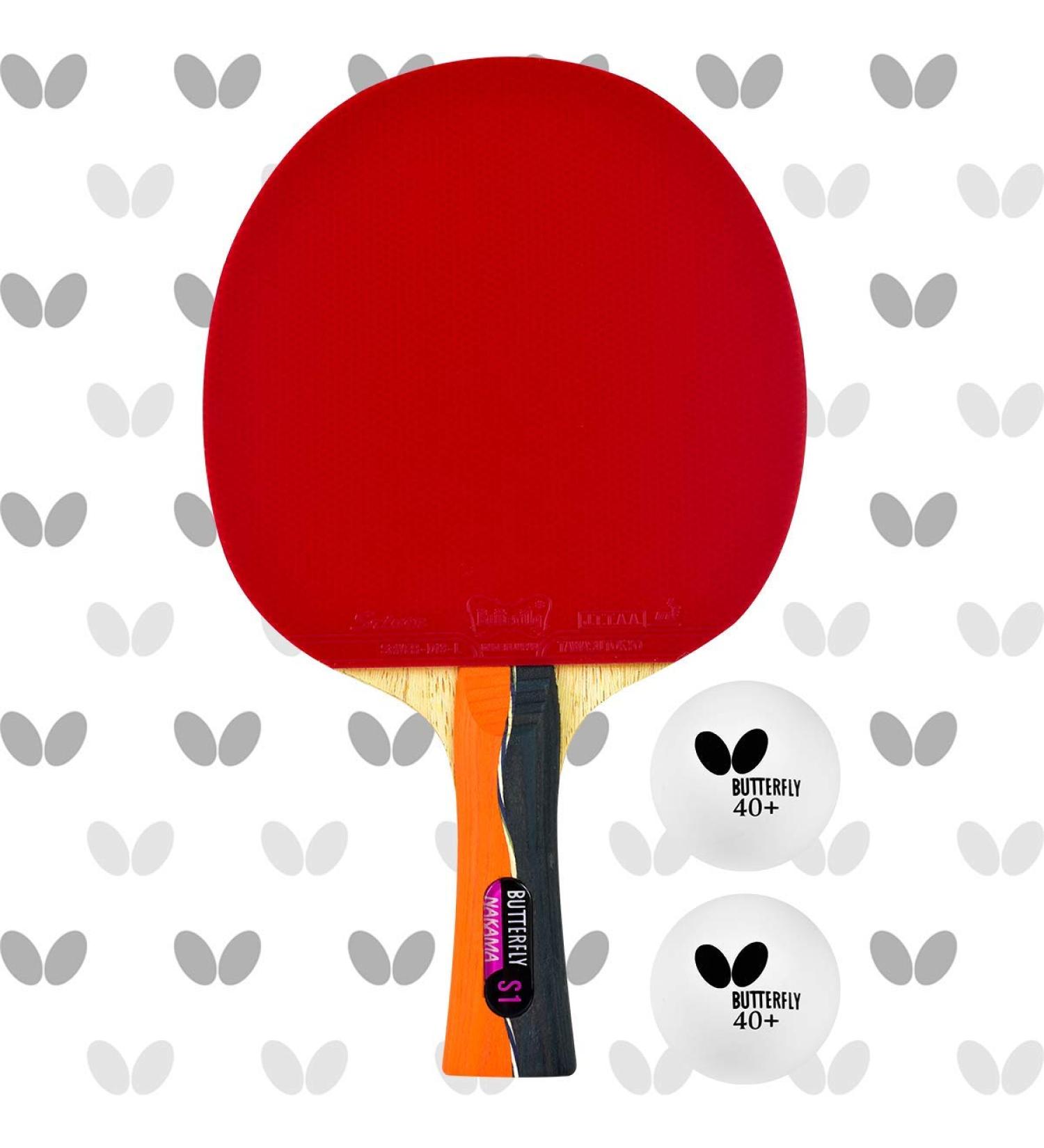 Butterfly Nakama S-1 Table Tennis Racket | Professional ITTF Approved Ping Pong Paddle with Sriver Rubber & Carbon | 2 Balls Included - Buy Online on SooperMarket.com