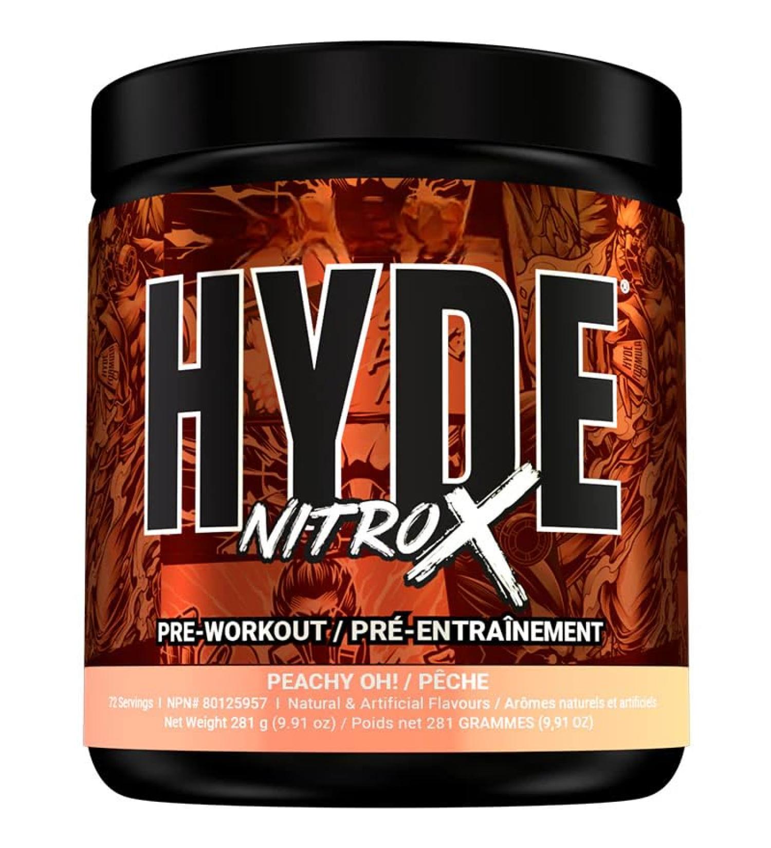 Mr Hyde NitroX Pre-Workout | Pre-Workout Powder for Energy Pumps Powder & Focus | Powered by 400mg Caffeine L-Citrulline Creatine HCL | 225g 60 Servings (Peach) - Buy Online on SooperMarket.com