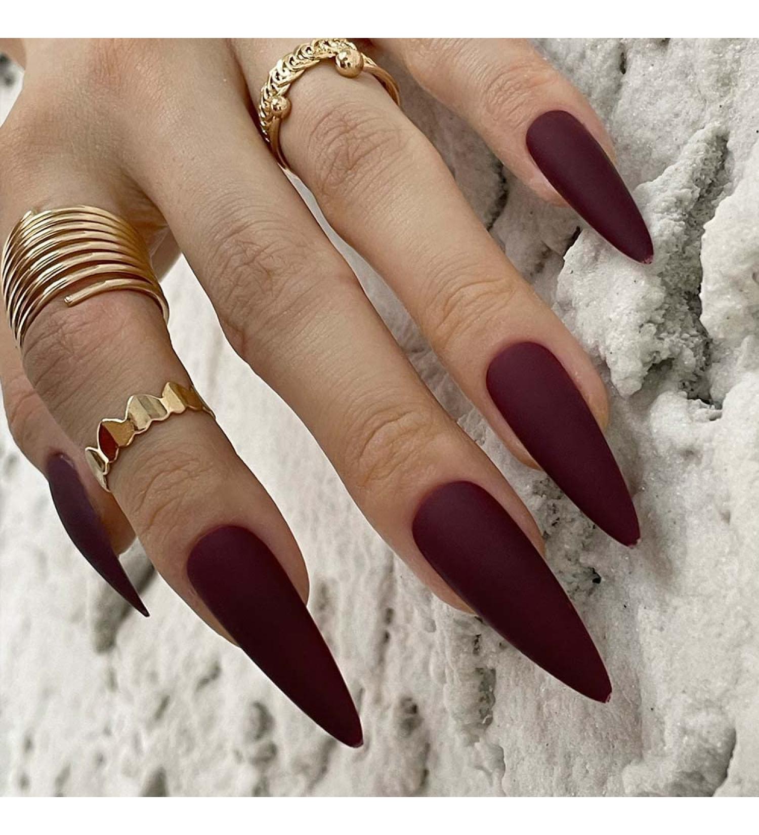 Redykat 24PCS XL Stiletto Matte Press On Nails - Salon Quality Extra Long Dark Red False Nails for Quick Home Manicure - Buy Online on SooperMarket.com
