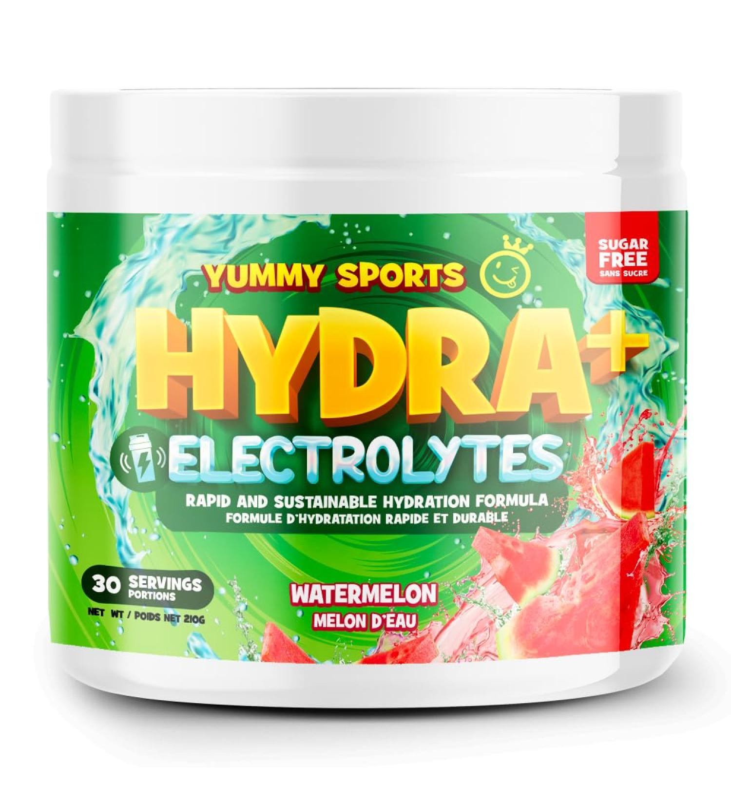 Yummy Sports Hydra+ Electrolyte Instant & Long-Lasting Hydration - Electrolyte Powder with Himalayan salt Coconut Water Powder Vitamin C Magnesium & Potassium Citrate 30 Servings 210g - Sour Watermelon - Buy Online on SooperMarket.com