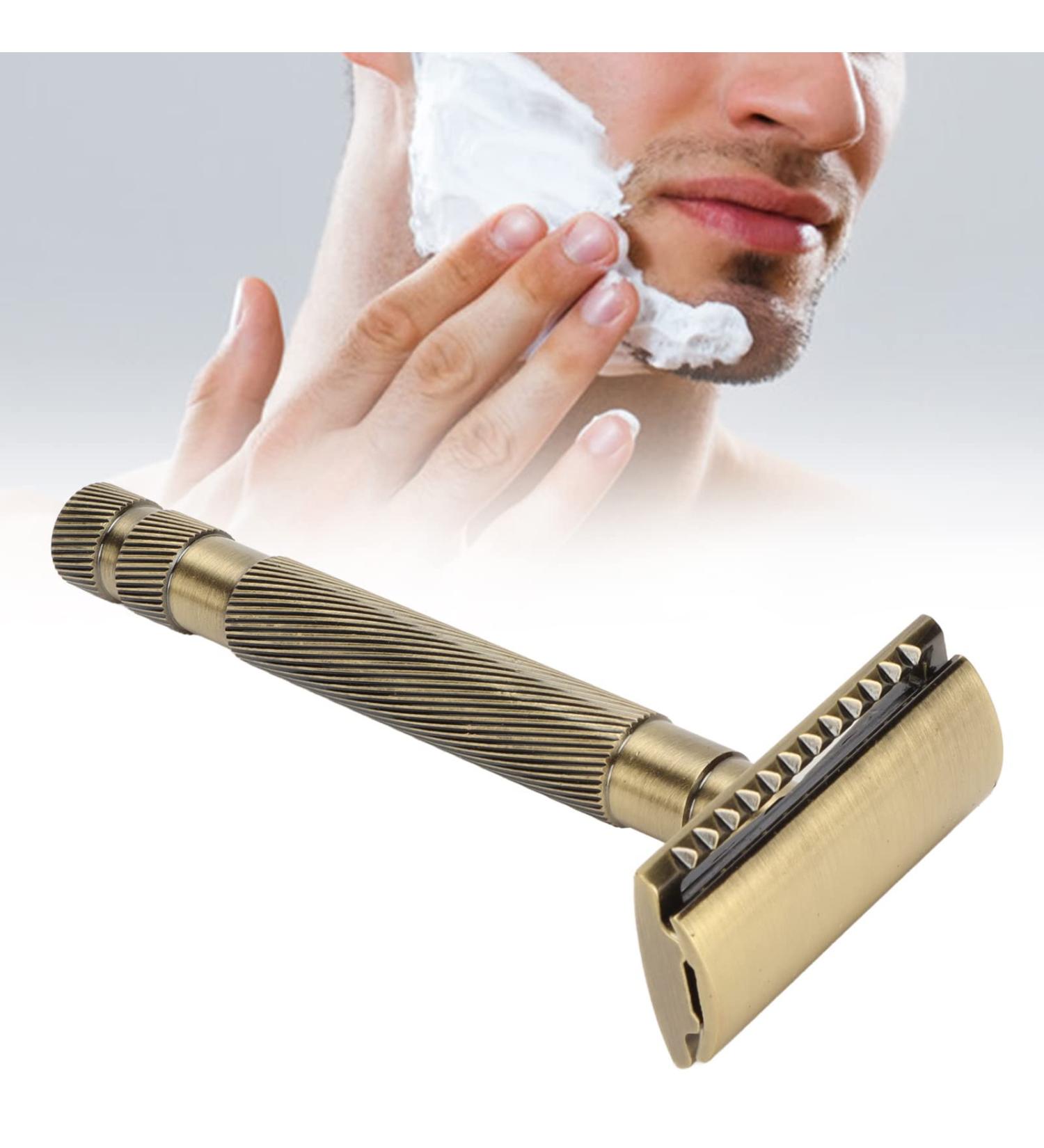 Buy Men's Facial Razors - Interchangeable Blade Double Edge Safety Trimmer Reusable Alloy with Non-Slip Grip - Buy Online on SooperMarket.com