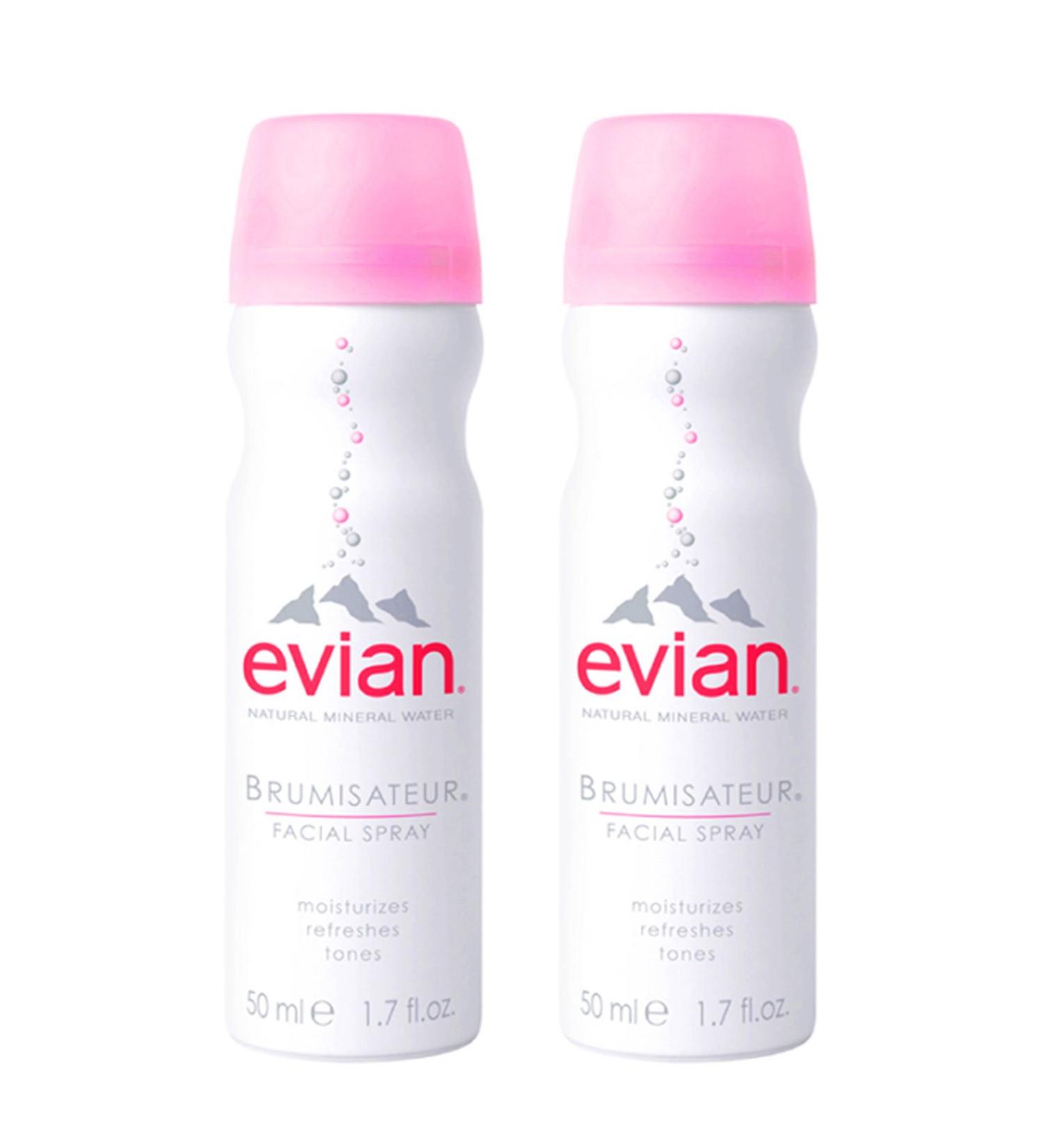 Evian Facial Spray Travel Duo 1.7 Fl Oz - Pack of 2 | Hydrating Face Mist Set - Buy Online on SooperMarket.com