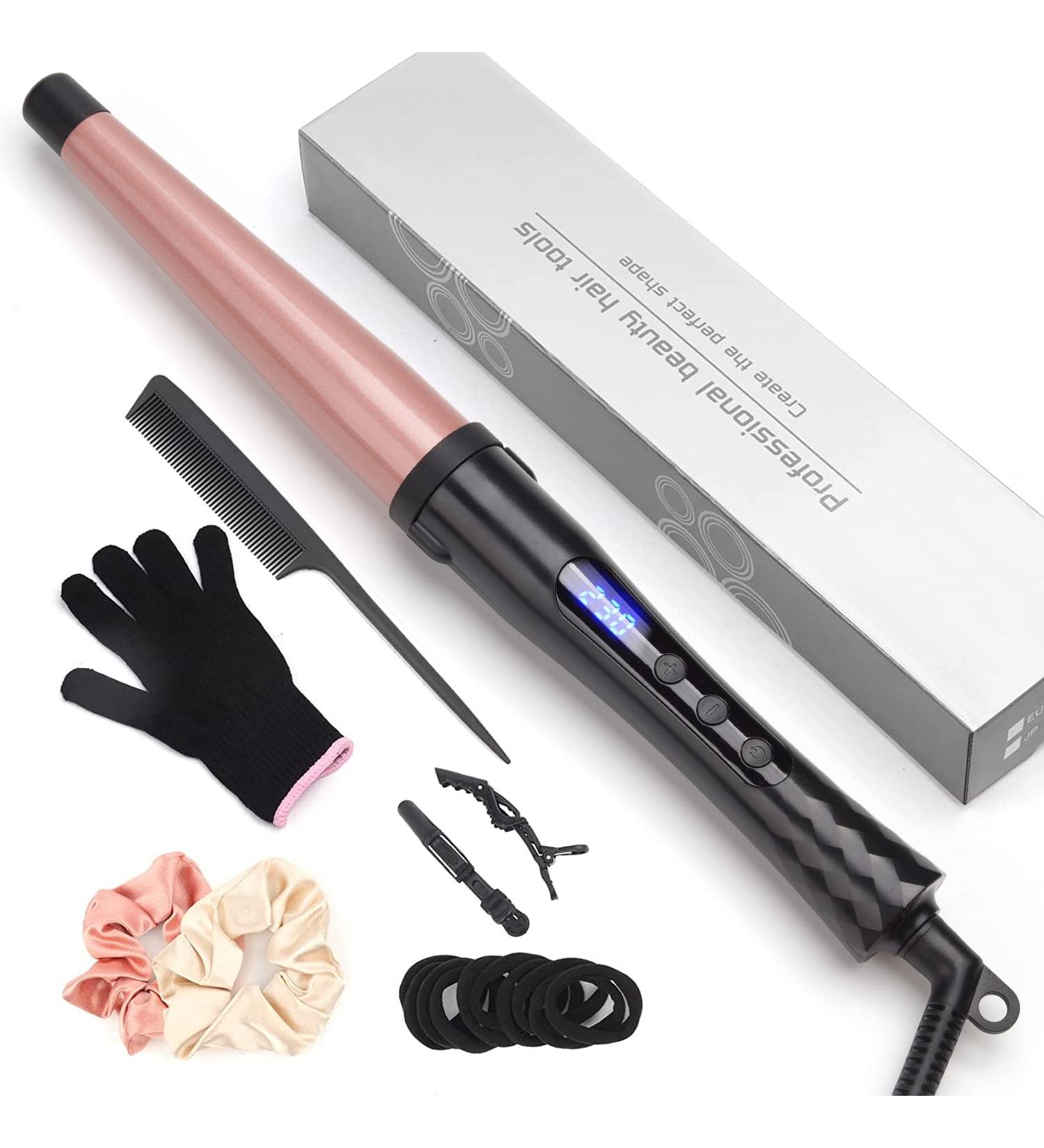Hair Curling Wand 19-32MM Tapered Curling Iron Professional Ceramic Hair Curler Wand with Heat-Resistant Glove Dual Voltage - Buy Online on SooperMarket.com