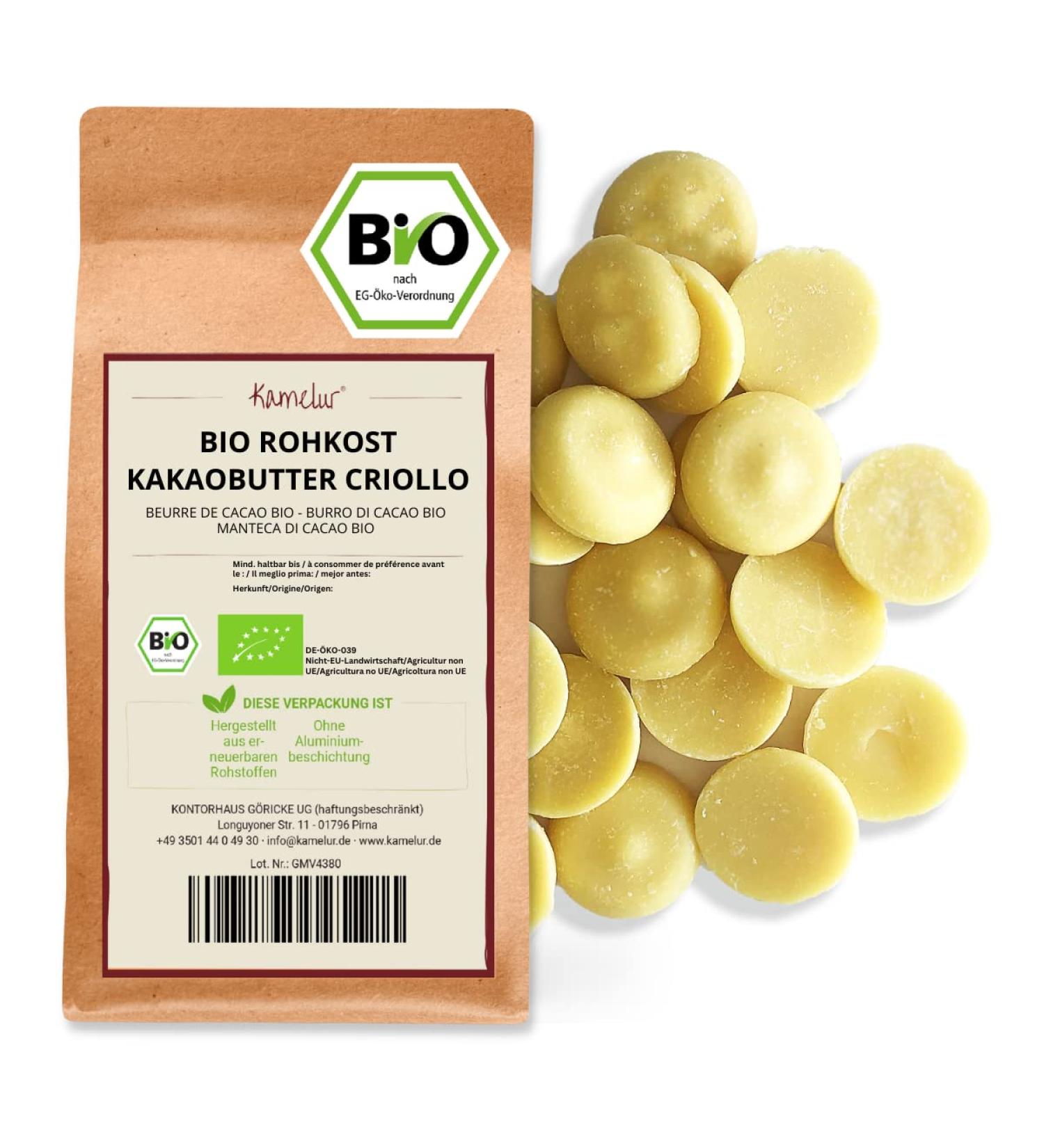 Kamelur 1kg Organic Cold Pressed Cocoa Butter - Food Quality Raw Additive-Free - Premium Criollo Cocoa for Chocolate Making - Buy Online on SooperMarket.com
