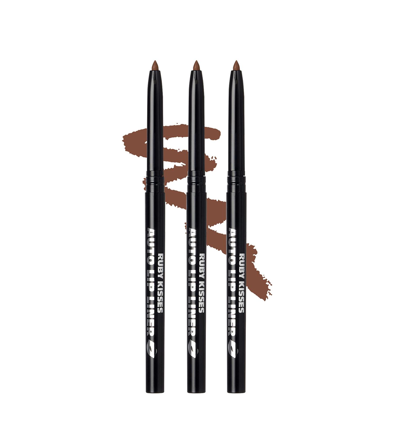 Ruby Kisses Auto Lip Liner Pencil 3 Pack (Espresso) - Long Lasting Smooth Application - Buy Online on SooperMarket.com