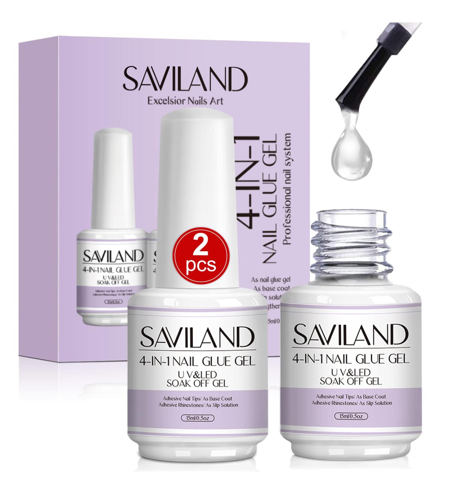 Saviland 15ML 4-in-1 Nail Glue Set for Fake Nails & Poly Gel - Super Strong Gel Base Strengthen, Slip Solution, Nail Repair Treatment - 2pcs - Buy Online on SooperMarket.com