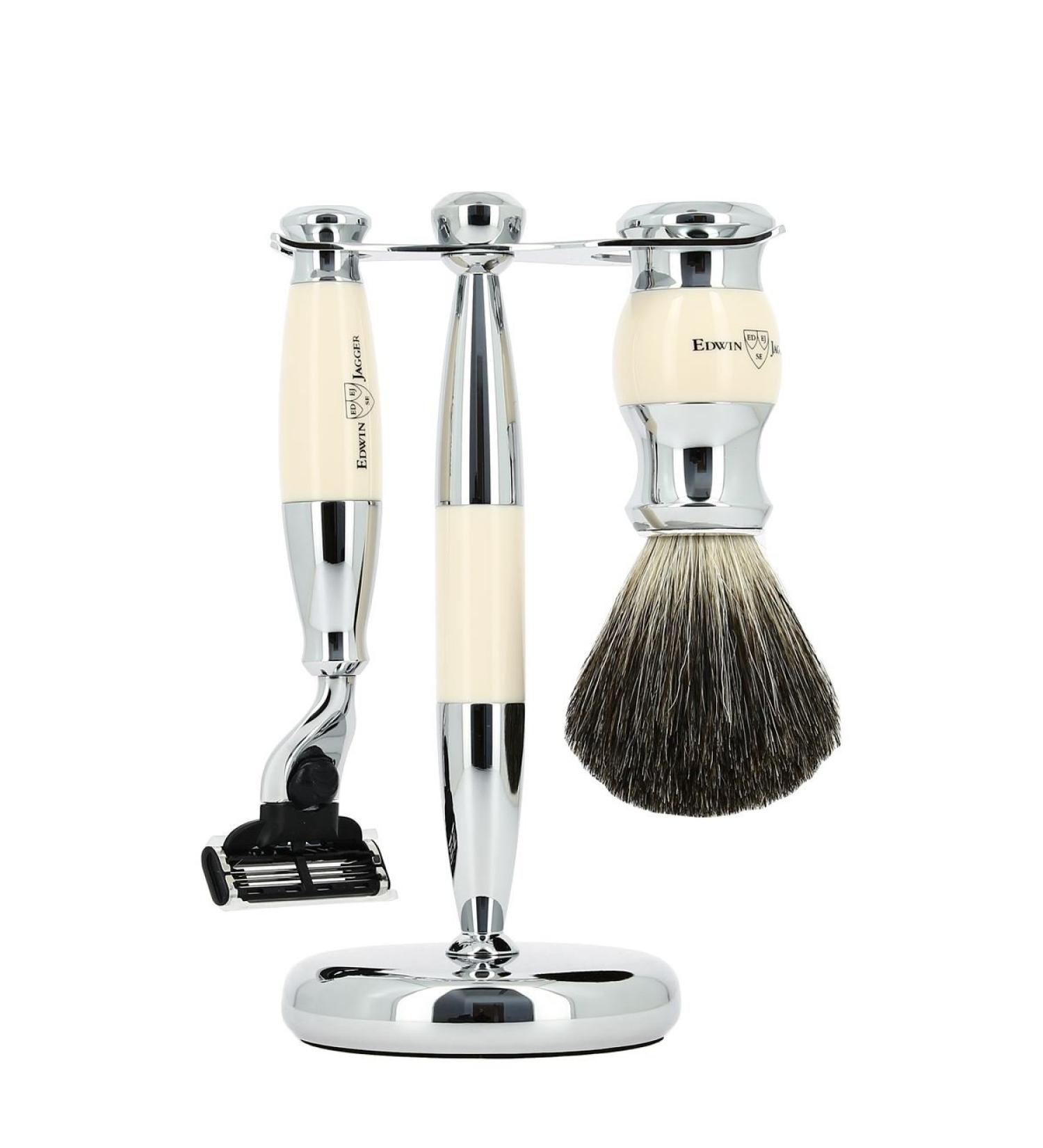 Edwin Jagger Imiation Ivory & Chrome Shaving Set Compatible with Mach3 Cartridge