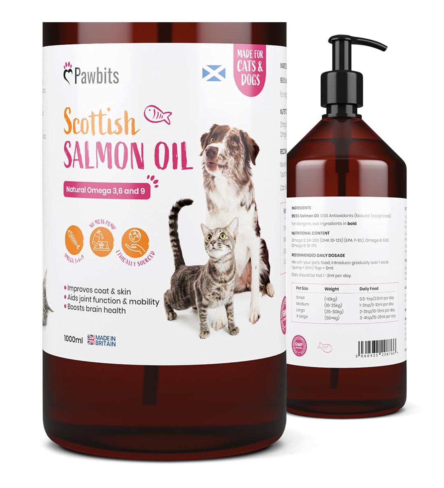 Pawbits 1 Litre Scottish Salmon Oil For Cats & Dogs - Natural Omega 3+6+9 Healthy Coat & Immune System Fish Oil 1 l (Pack of 1) - Buy Online on SooperMarket.com