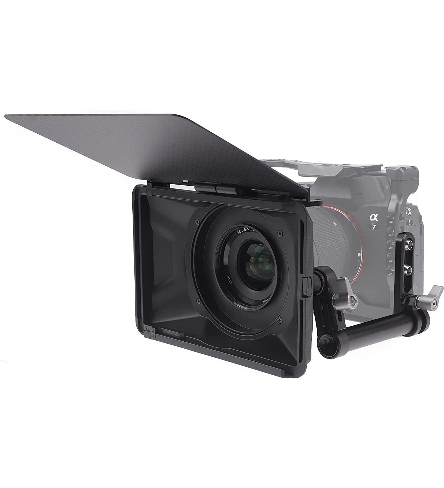 Foto4easy Mini Matte Box: Lightweight 15mm Rod Support for DSLR Mirrorless Cameras - Compatible with 67mm/72mm/77mm/82mm Lenses - Supports 4x4/4x5.65 Filters - Black Standard Edition - Buy Online on SooperMarket.com