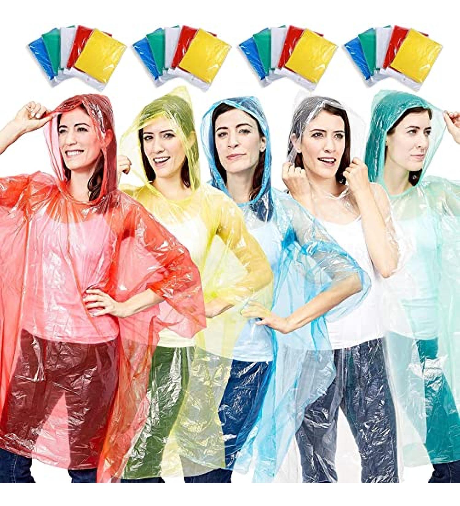 Juvale 20-Pack Disposable Clear Rain Ponchos for Adults - Individually Wrapped Emergency Raincoats in Red, Yellow, Blue, Clear, Green - Buy Online on SooperMarket.com