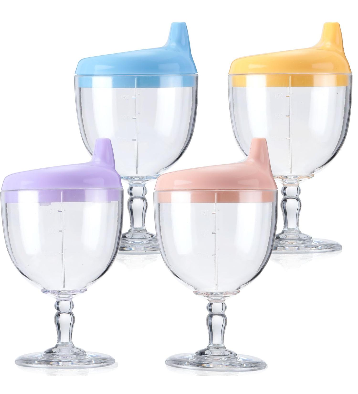 4 Pcs Wine Sippy Cup Goblet for Toddlers 8+ Months - Perfect for Baby Kids Birthday Party - Blue Pink Yellow Purple - Buy Online on SooperMarket.com