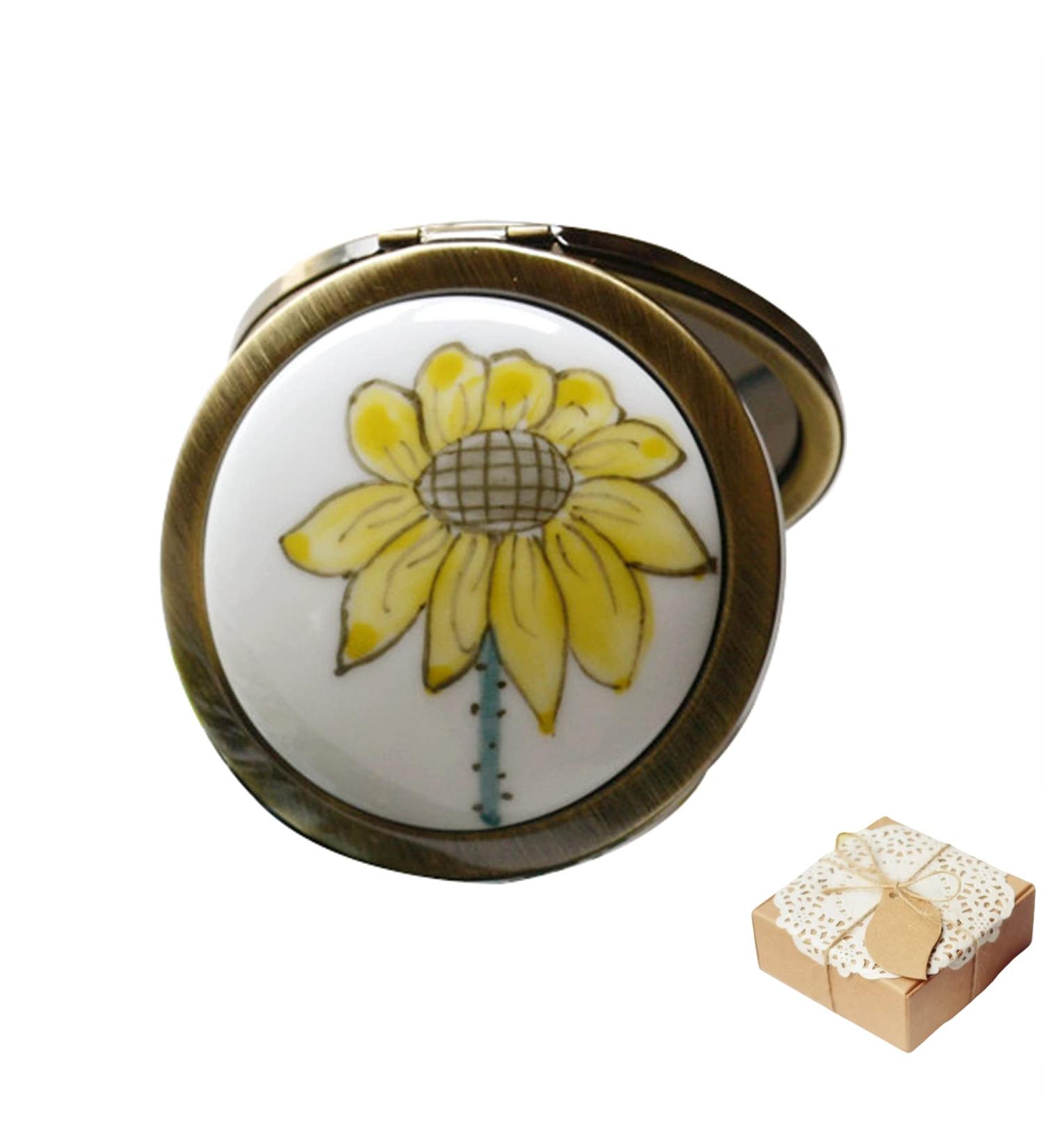 ROSEWARD Hand Painted Sunflower Compact Mirror - 1X/2X Magnifying Copper Round Handheld Makeup Mirror for Women - Unique Travel Gift - Buy Online on SooperMarket.com