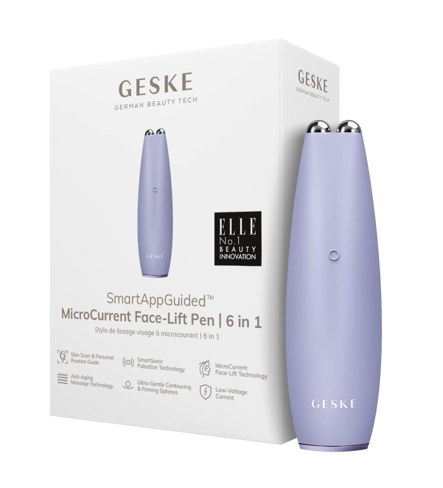 Geske SmartAppGuided Microcurrent Face-Lift Pen | 6-in-1 Anti-Aging Skincare Tool | Purple | Lift & Rejuvenate Skin Without Wrinkles - Buy Online on SooperMarket.com