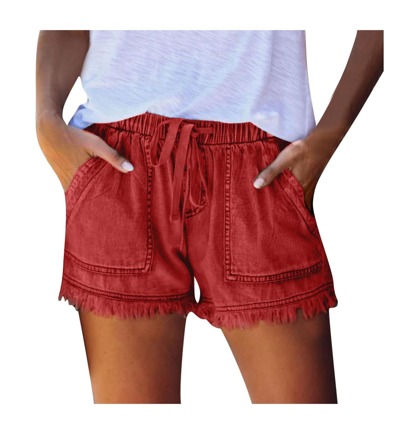 Gufesf Women's High Waisted Denim Shorts - Summer Casual Stretch Jean Shorts (B1-Red, Large) - Buy Online on SooperMarket.com