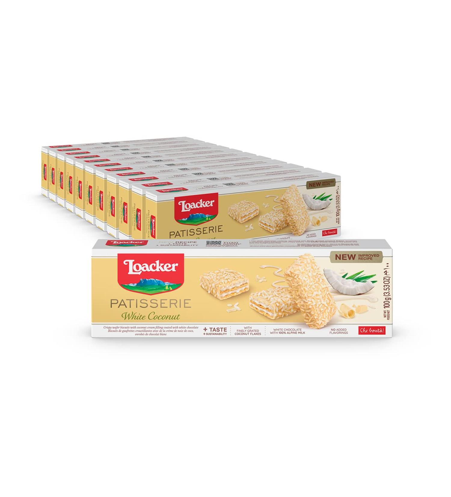 Loacker Patisserie White Coconut Wafers - Delicious White Chocolate Wafers With Coconut Cream - Mouth-Filling Consistency - Sweet Gift for Everyone - 12 x 100 grams - Buy Online on SooperMarket.com