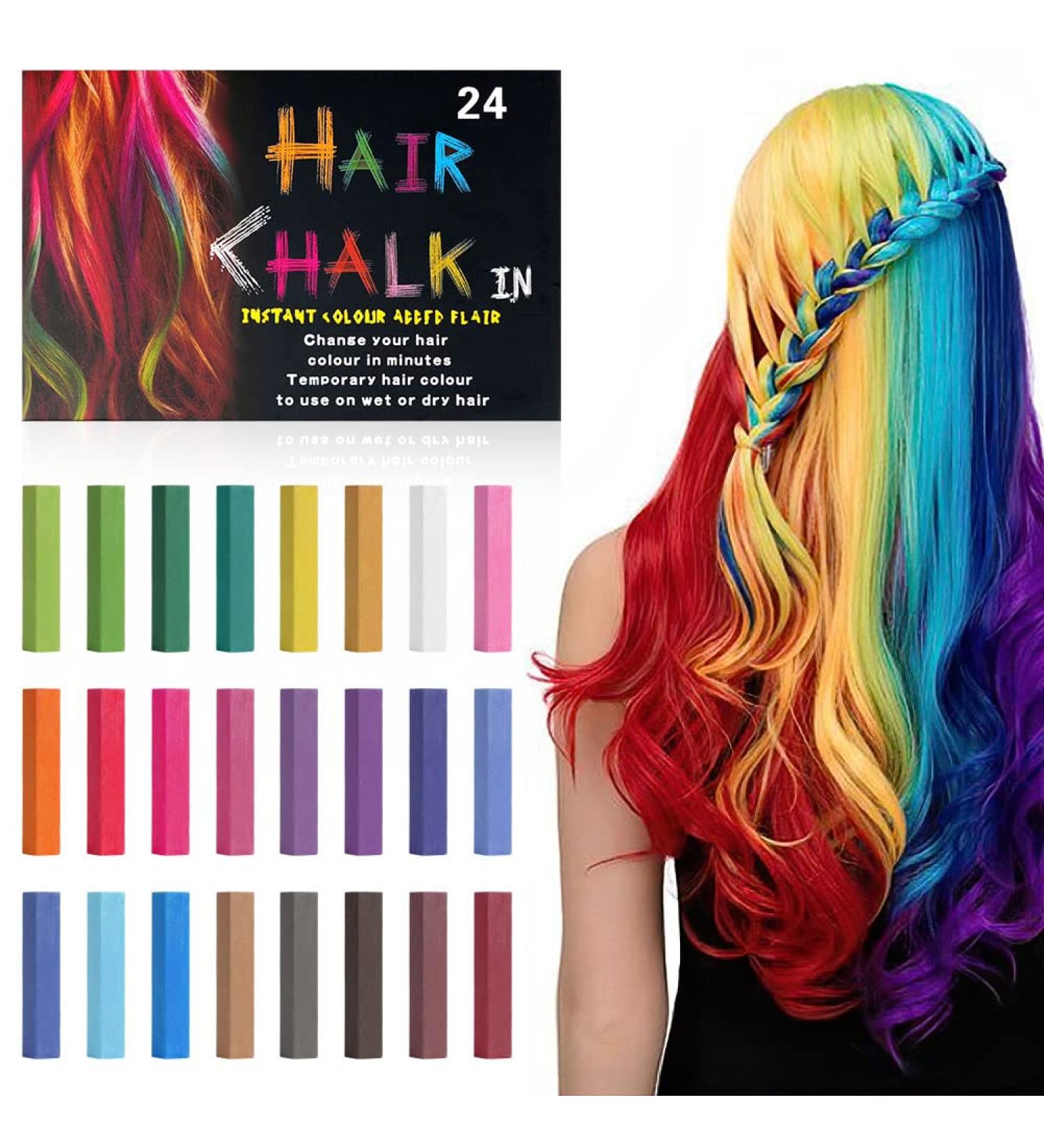 AOOWU 24 Colors Hair Chalk - Temporary, Safe & Washable Hair Dye for Kids | Hair Chalk Pens for Halloween, Christmas & Cosplay Parties - Buy Online on SooperMarket.com