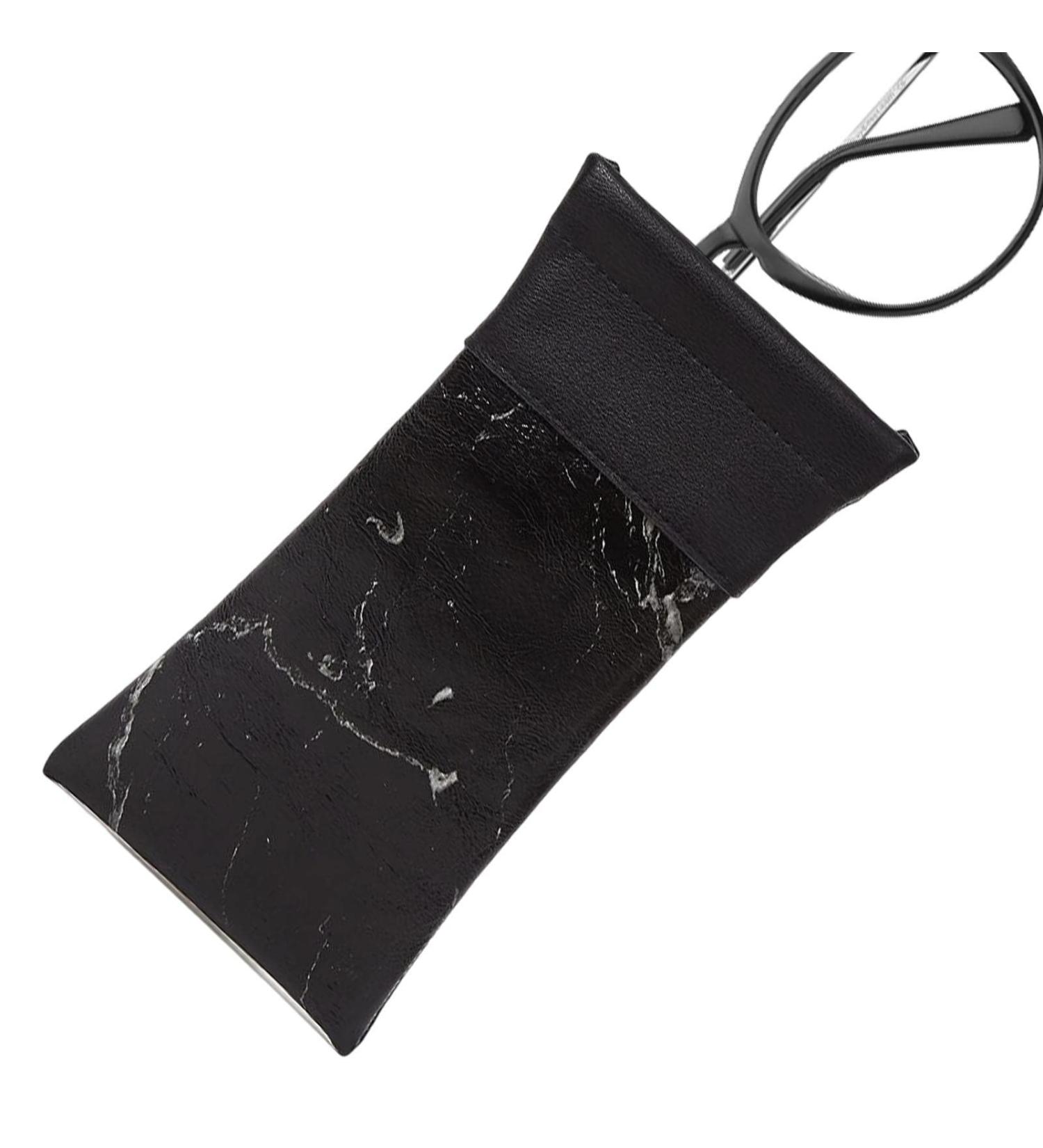 Facynde Sunglasses Pocket Case - Water-Repellent PU Leather with Marble Design | Soft Bag for Men & Women - Stylish Black Glasses Case - Buy Online on SooperMarket.com