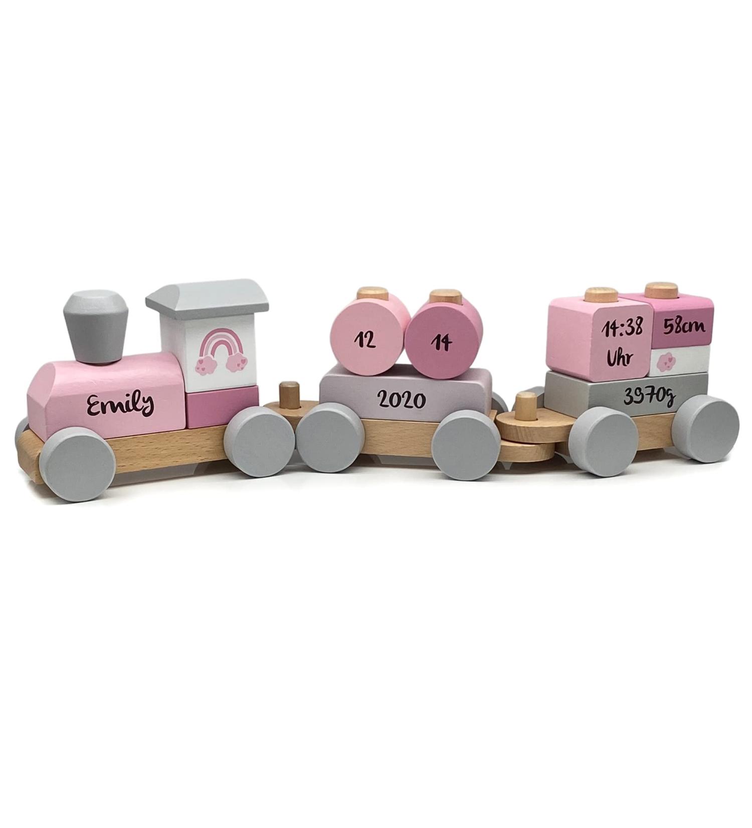 Personalized Pink Railway Train Gift for Girls | Custom Wooden Train with Names & Dates | Ideal Personalized Baby Gifts - Buy Online on SooperMarket.com