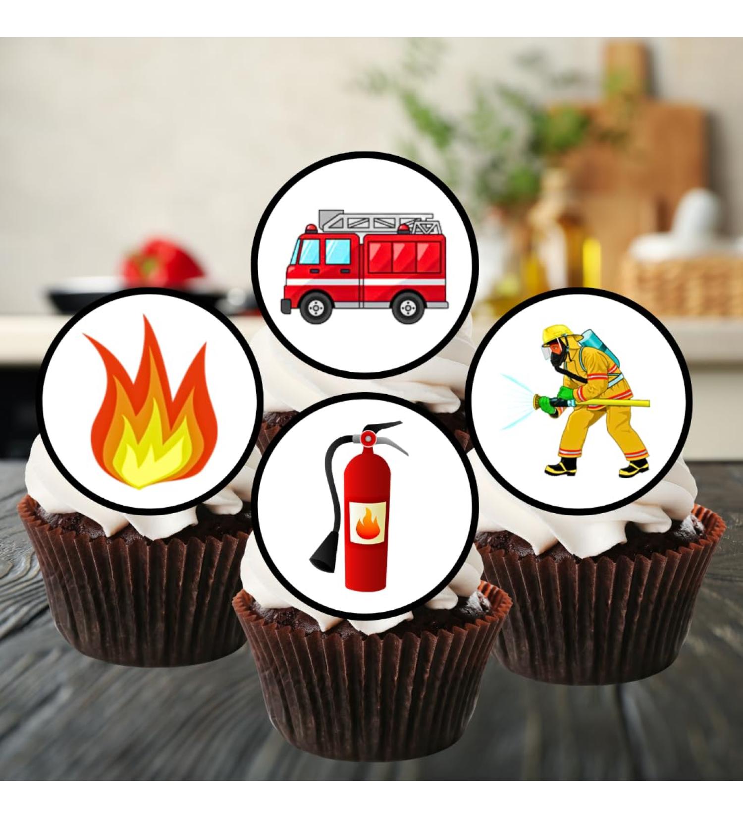 PRECUT Fire Engine Cupcake Toppers Fire Service Edible Cake Decorations Edible Fireman Decorations Fire Engine Cupcake Toppers Fire Cake Toppers (Pack of 24) - Buy Online on SooperMarket.com