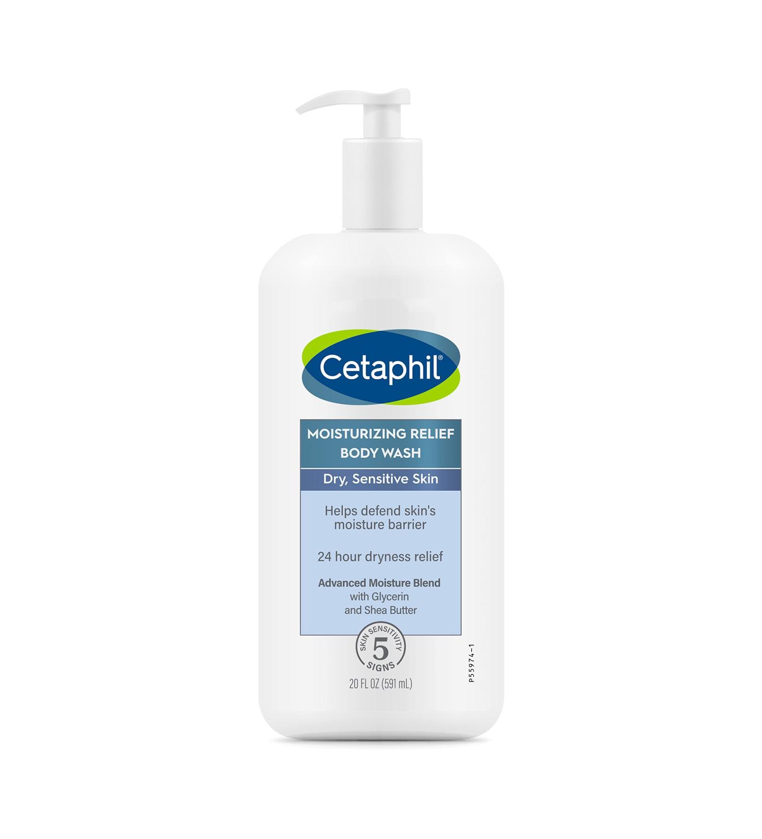 CETAPHIL Moisturizing Relief Body Wash 20 oz - Creamy Formula for Sensitive Skin, 24 Hr Relief, Hypoallergenic & Fragrance Free - Buy Online on SooperMarket.com