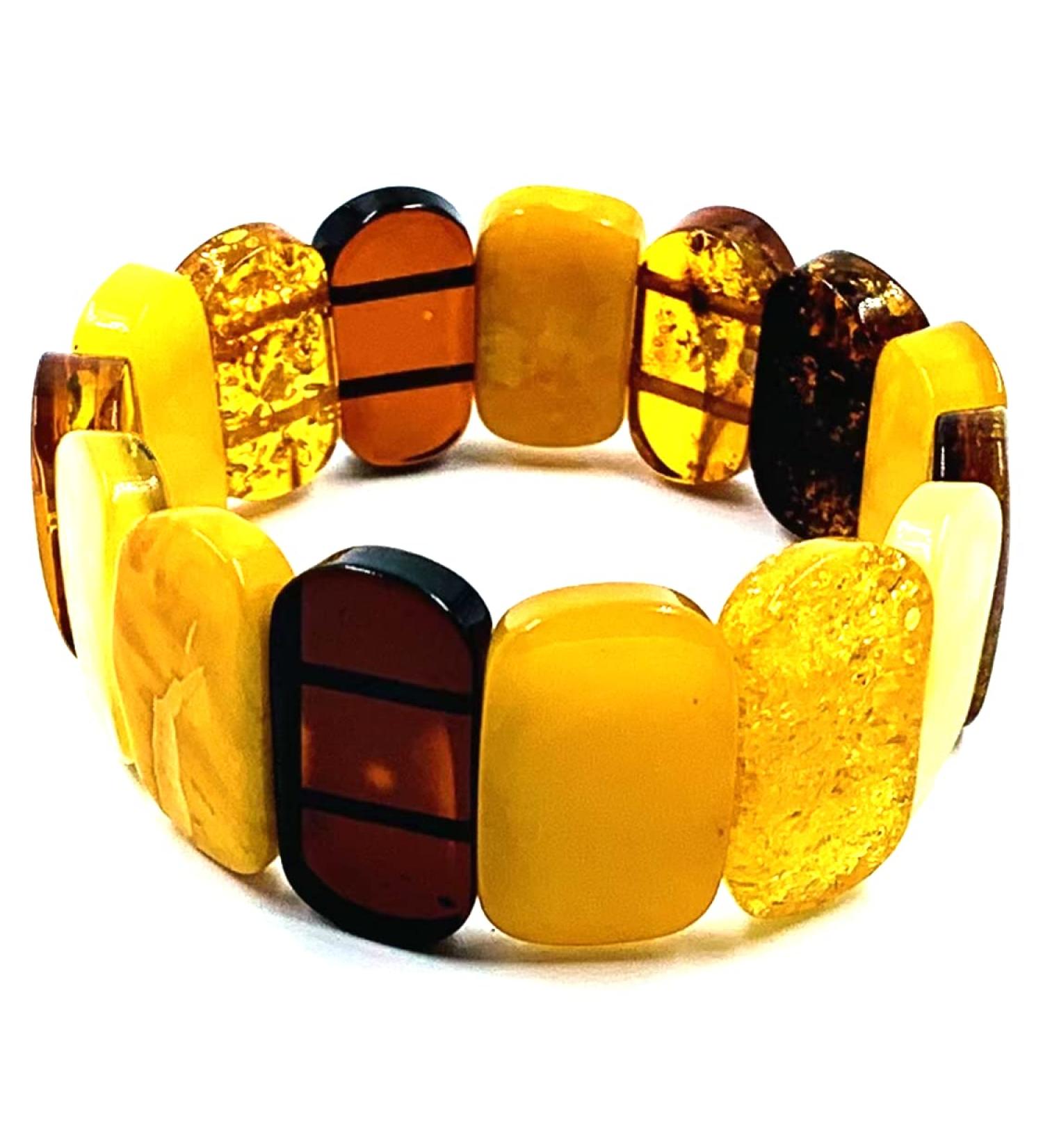 Natural Baltic Amber Stretch Bracelet - Handmade Multicolor Amber Jewelry from Certified Amber Beads - Buy Online on SooperMarket.com