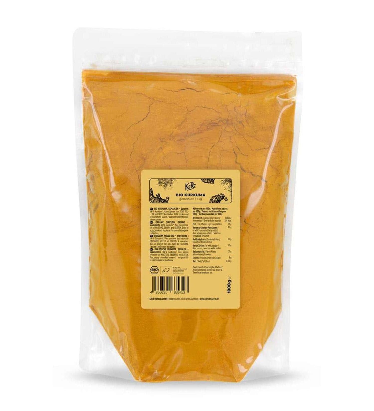 Buy KoRo Organic Turmeric Ground 1 kg - Pure 100% Turmeric from Organic Farming | International Shipping Available - Buy Online on SooperMarket.com