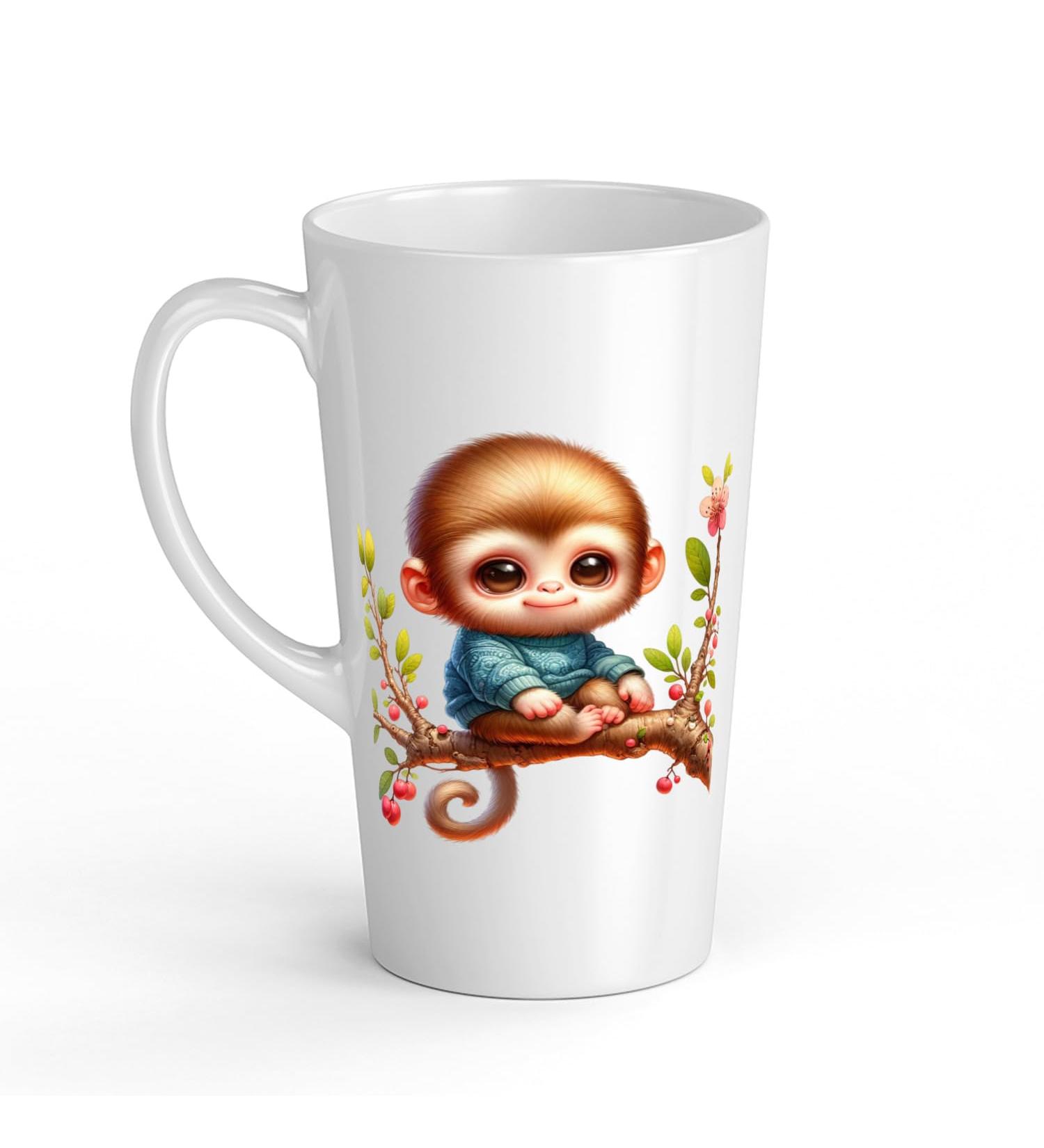 White Ceramic Baby Monkey Mug - Large 483 ml Perfect for Hot Chocolate or Milk Fun and Easy to Use
