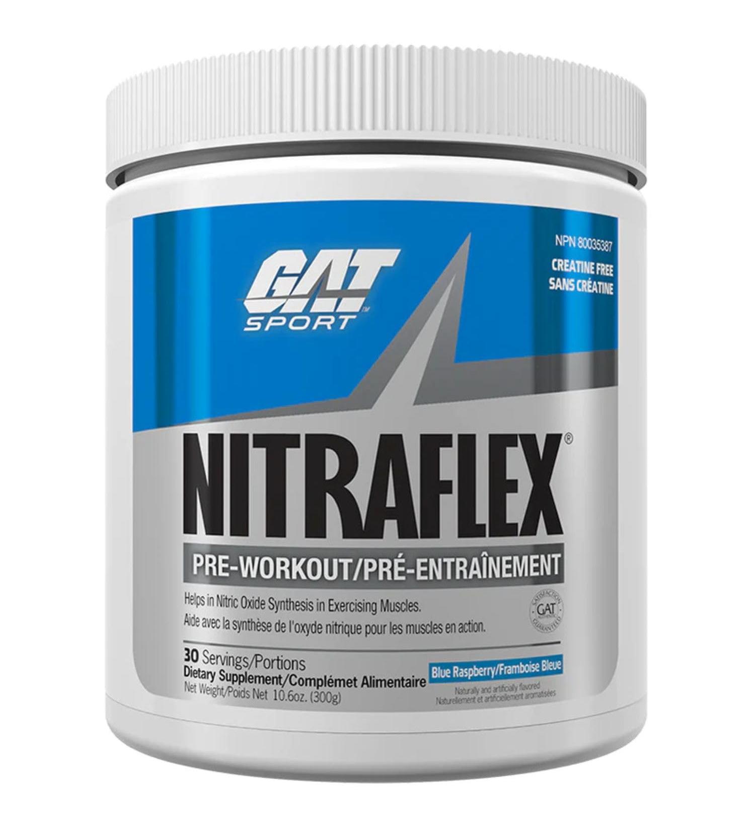 GAT-Sports Nitraflex Pre-Workout Powder | Increases Nitric Oxide Production Boosts Strength Energy Focus & Exercise Performance | 30 Servings (Blue Raspberry) - Buy Online on SooperMarket.com