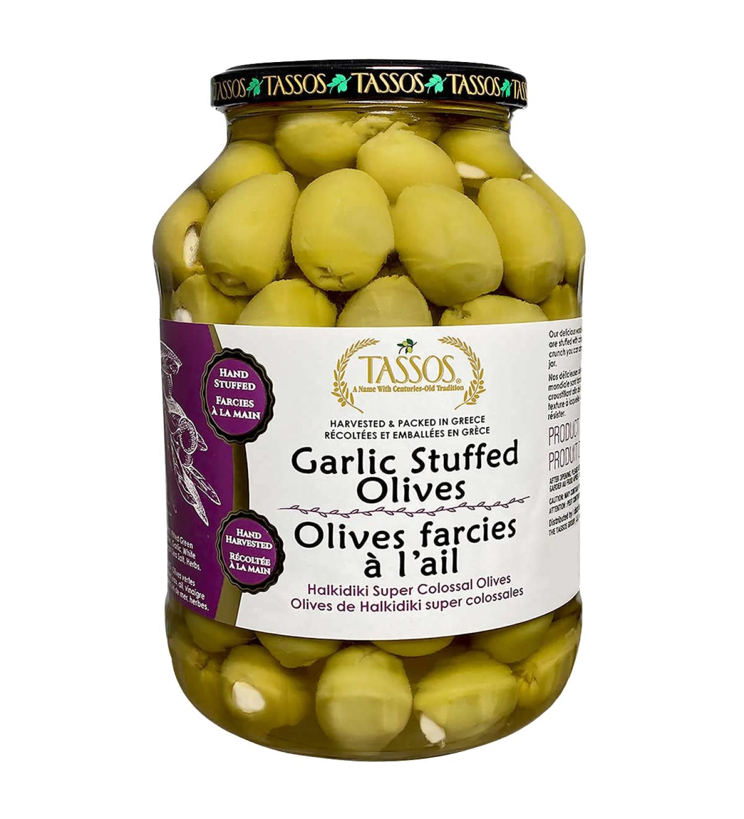 Tassos Halkidiki Super Colossal Garlic Stuffed Olives 50 fl oz.