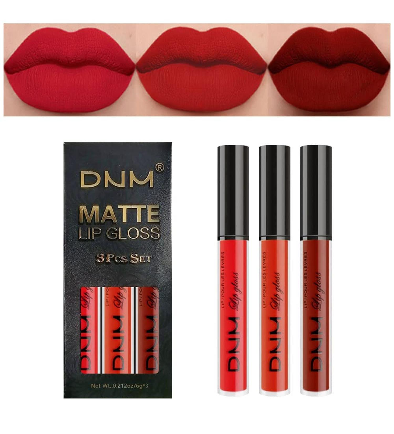 3pcs Dark Red Matte 24-Hour Liquid Lipstick Set | Long-Lasting & Waterproof Lip Stain | Smudge-Proof Lip Gloss Gift Set | Women's Makeup Kit - Buy Online on SooperMarket.com