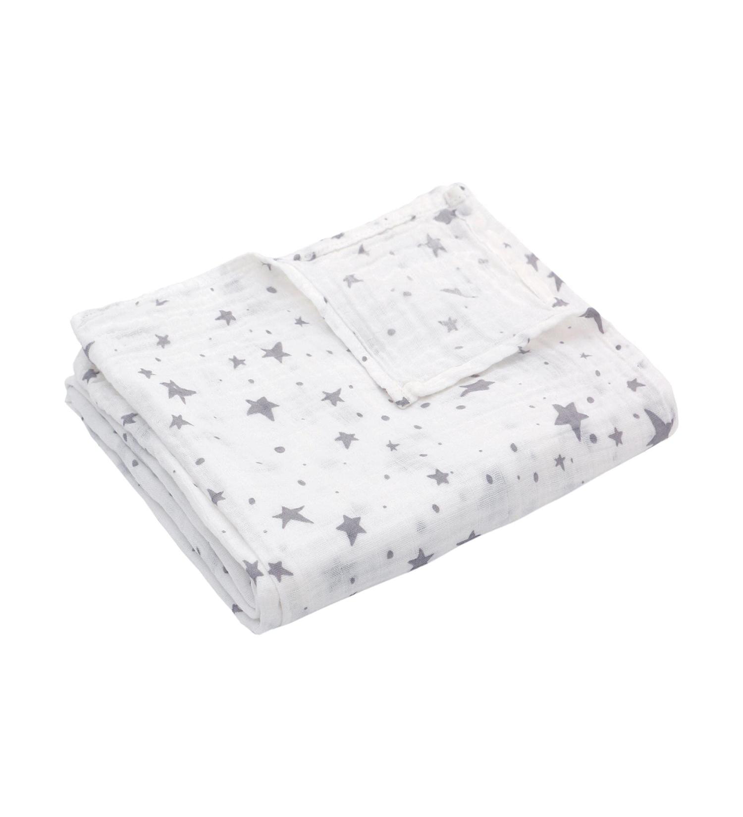 Miracle Baby Muslin Swaddle Blanket 115x150cm - Grey Stars - Cotton Summer Layer - For Boys and Girls - Buy Online on SooperMarket.com