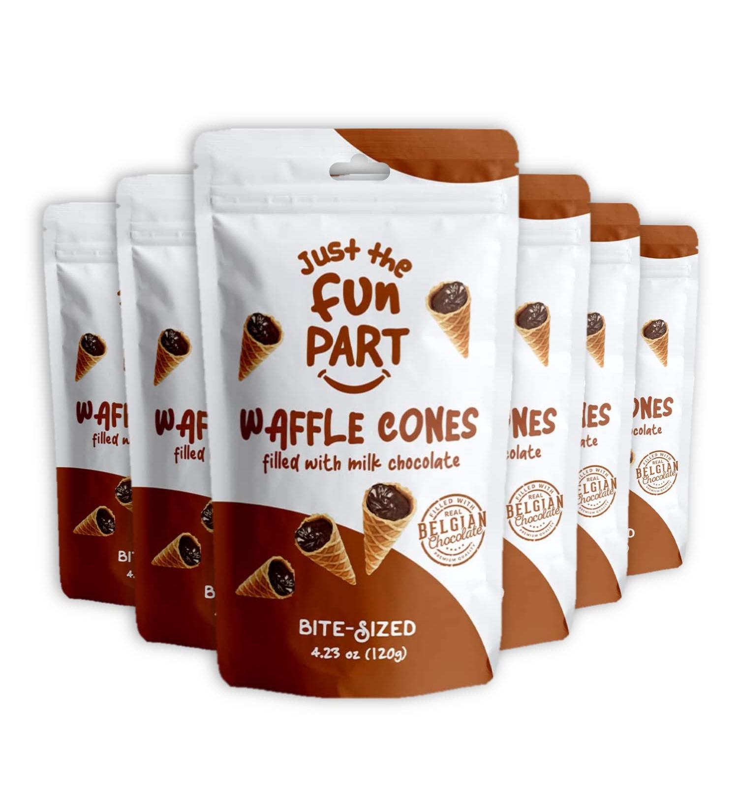 Bite-Size Crispy Mini Waffle Cones with Premium Belgian Chocolate - Perfect Snack or Dessert on the Go - Kosher - Milk Chocolate (6 Pack) - Buy Online on SooperMarket.com