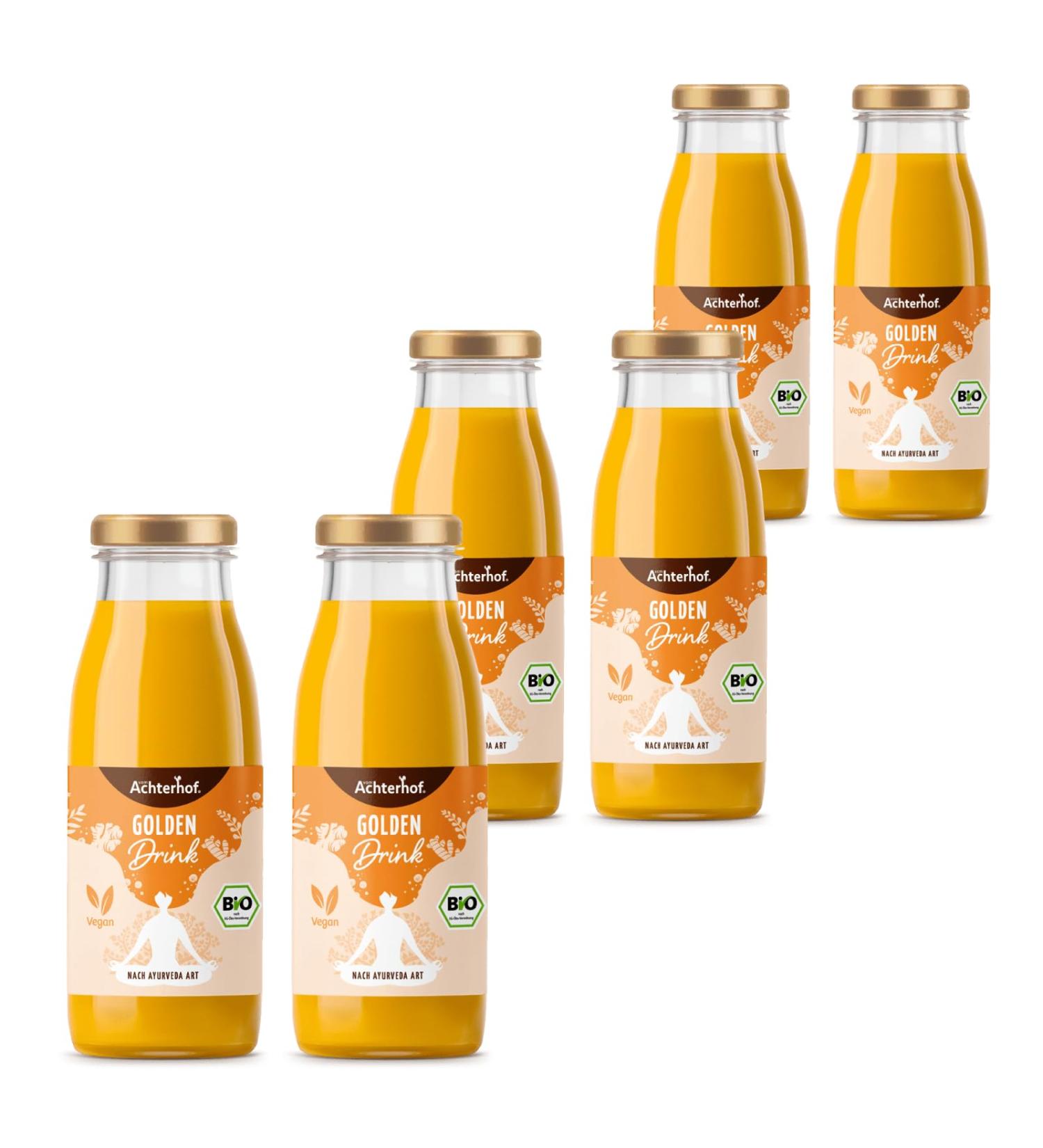 Golden Drink Bio - 6 Juice Shots with Turmeric Ginger & Ayurvedic Herbs | 250ml Bottles | International Shipping Available - Buy Online on SooperMarket.com