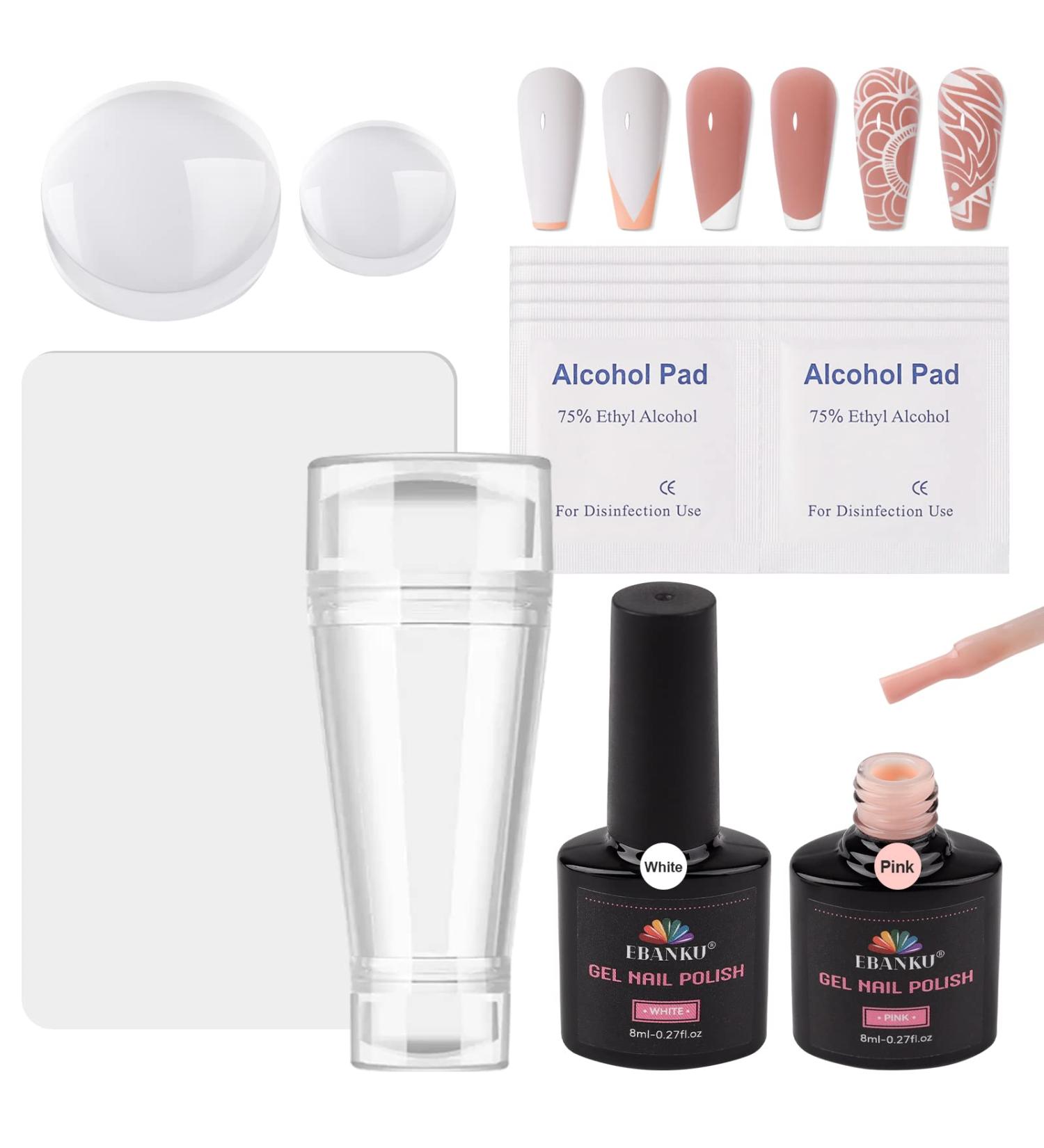 EBANKU Double Sided Nail Stamper Kit with Gel Polish - French Tip Nail Stamping Set for Home DIY Salon - Buy Online on SooperMarket.com